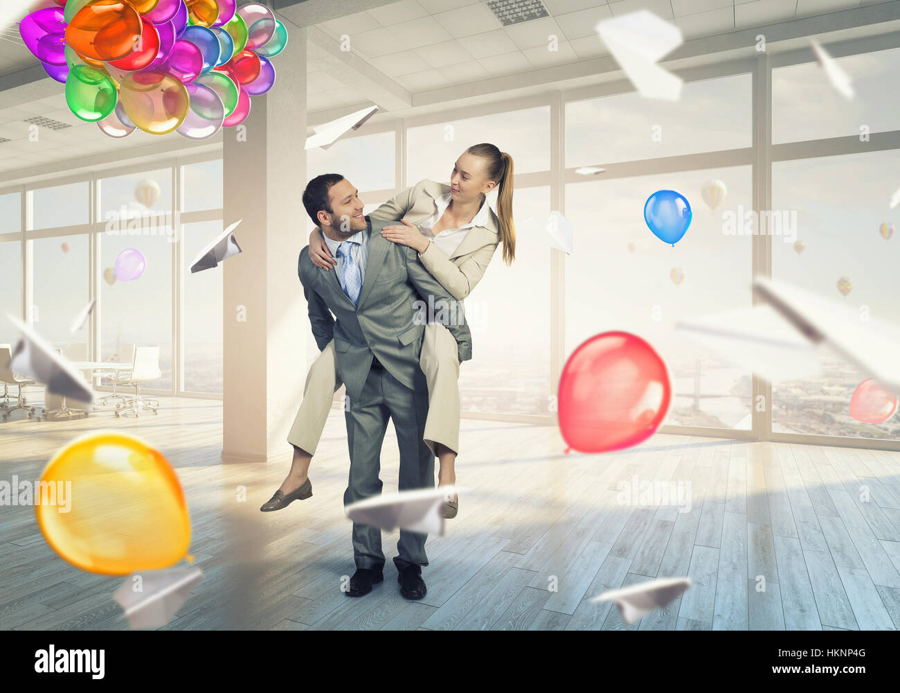 Bureau d'affaires en équitation collègue de retour. Technique mixte Banque D'Images