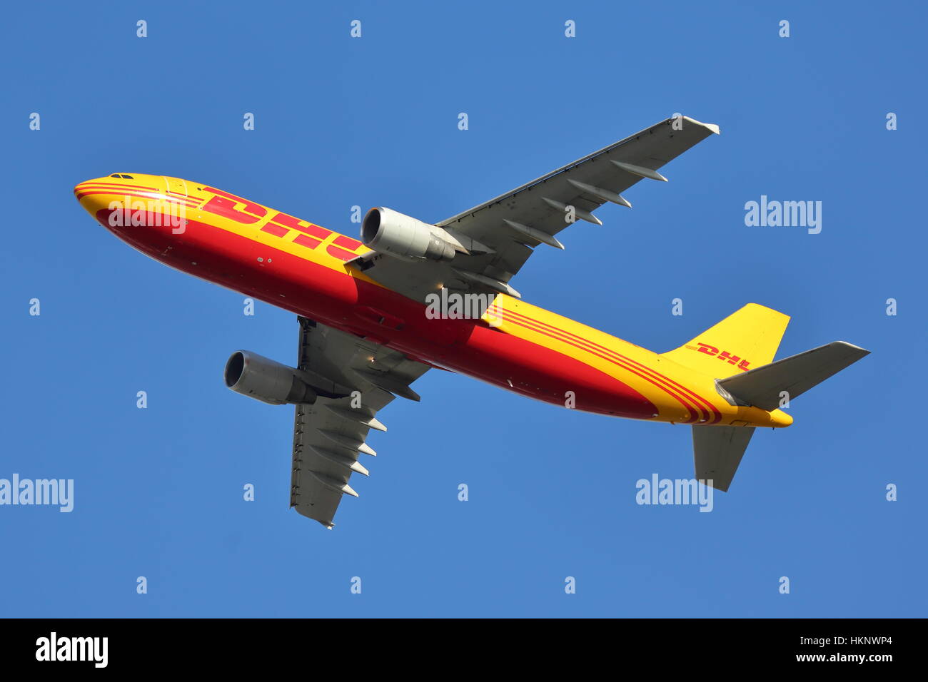 Airbus A300-622DHL MANGER RF D-AEAP, au départ de l'aéroport Heathrow de Londres, UK Banque D'Images