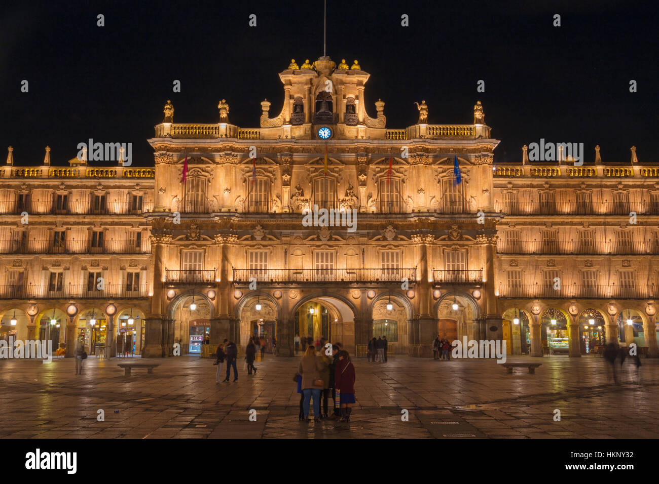 Salamanque, Espagne, Avril - 16, 2016 : La Plaza Mayor de nuit Banque D'Images