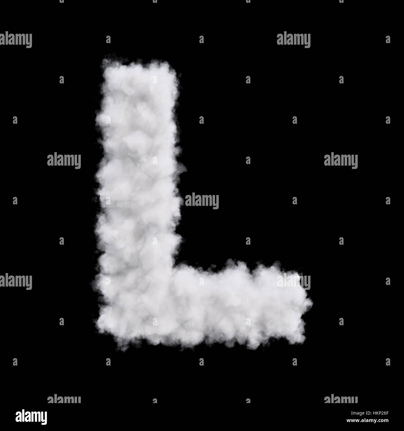 La lettre L capitale font de blanc nuage. Alphabet nuageux. Le rendu 3d illustration. Isolé sur fond noir Banque D'Images