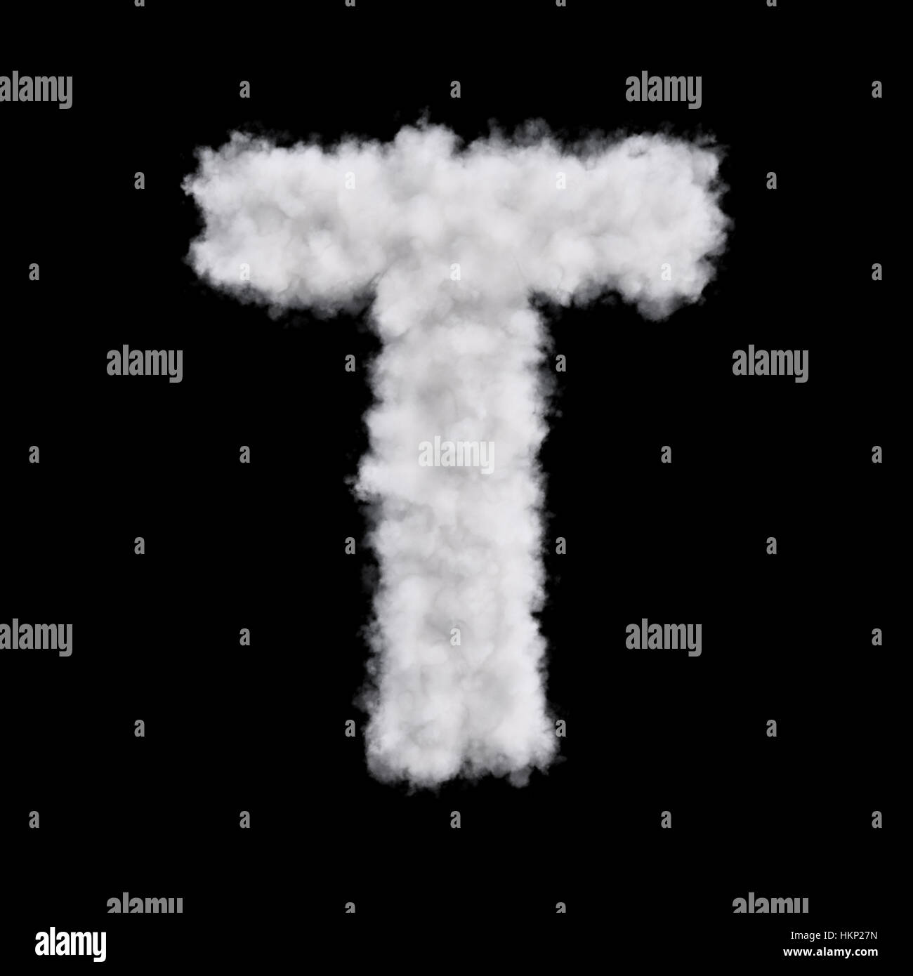 La lettre T font de blanc nuage. Alphabet nuageux. Le rendu 3d illustration. Isolé sur fond noir Banque D'Images