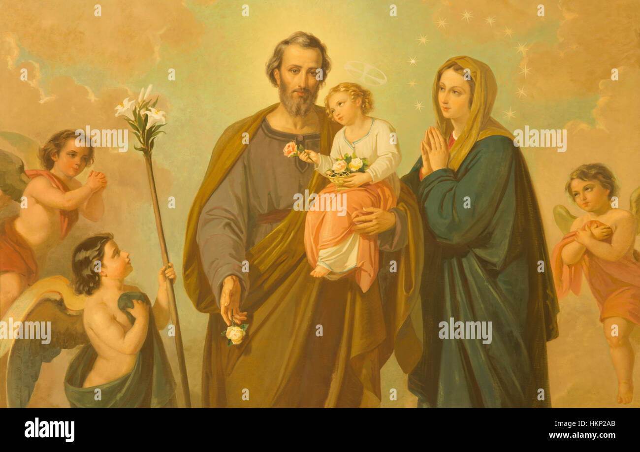 ROME, ITALIE - 10 mars 2016 : la peinture de Sainte Famille dans l'église Basilique de Santa Maria Ausiliatrice par artiste inconnu 20. 100. Banque D'Images ROME, ITALIE - 10 mars 2016 : la peinture de Sainte Famille dans l'église Basilique de Santa Maria Ausiliatrice par artiste inconnu 20. 100. Banque D'Images
