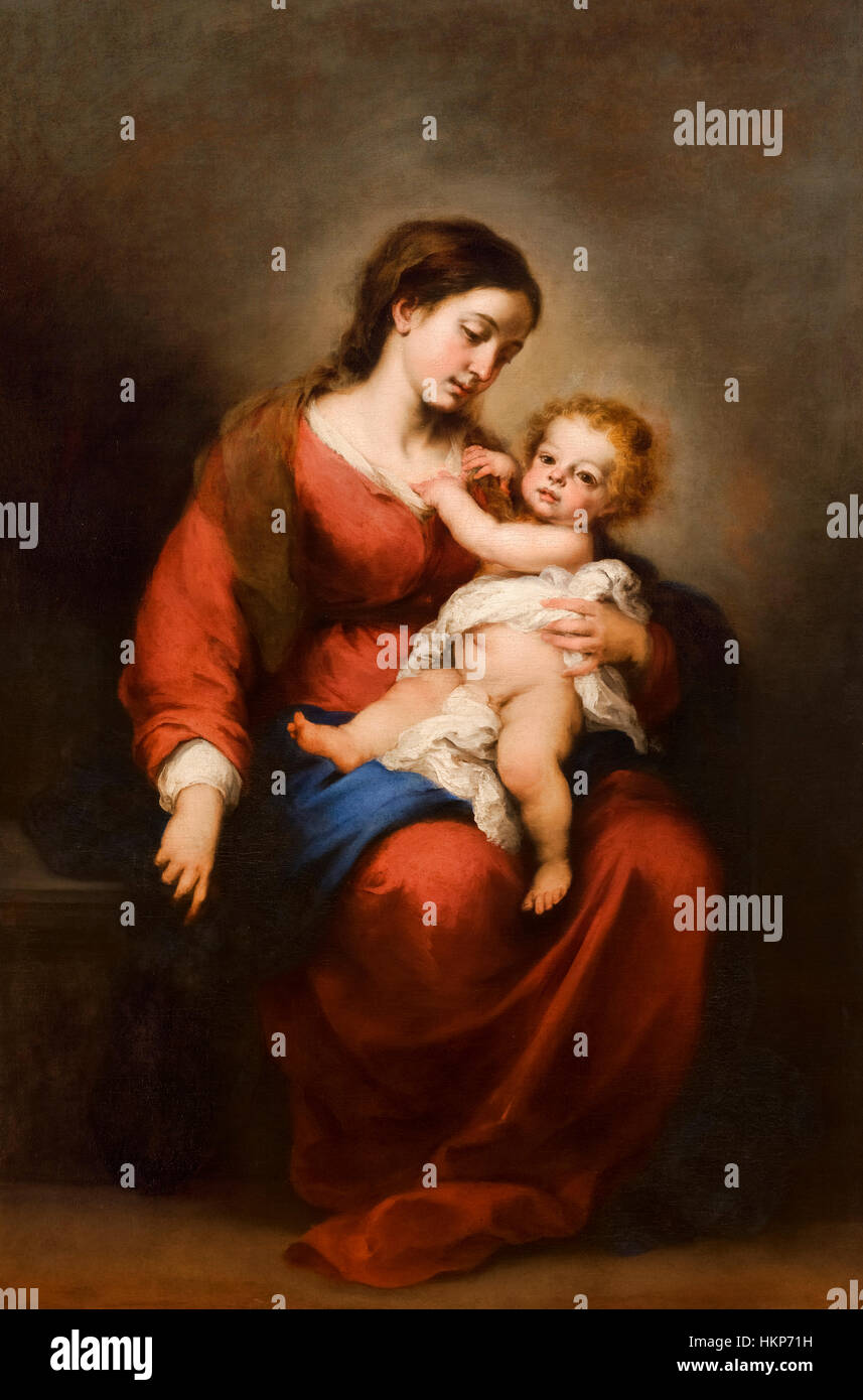 Vierge à l'enfant par Murillo, huile sur toile, c.1670/72 Banque D'Images
