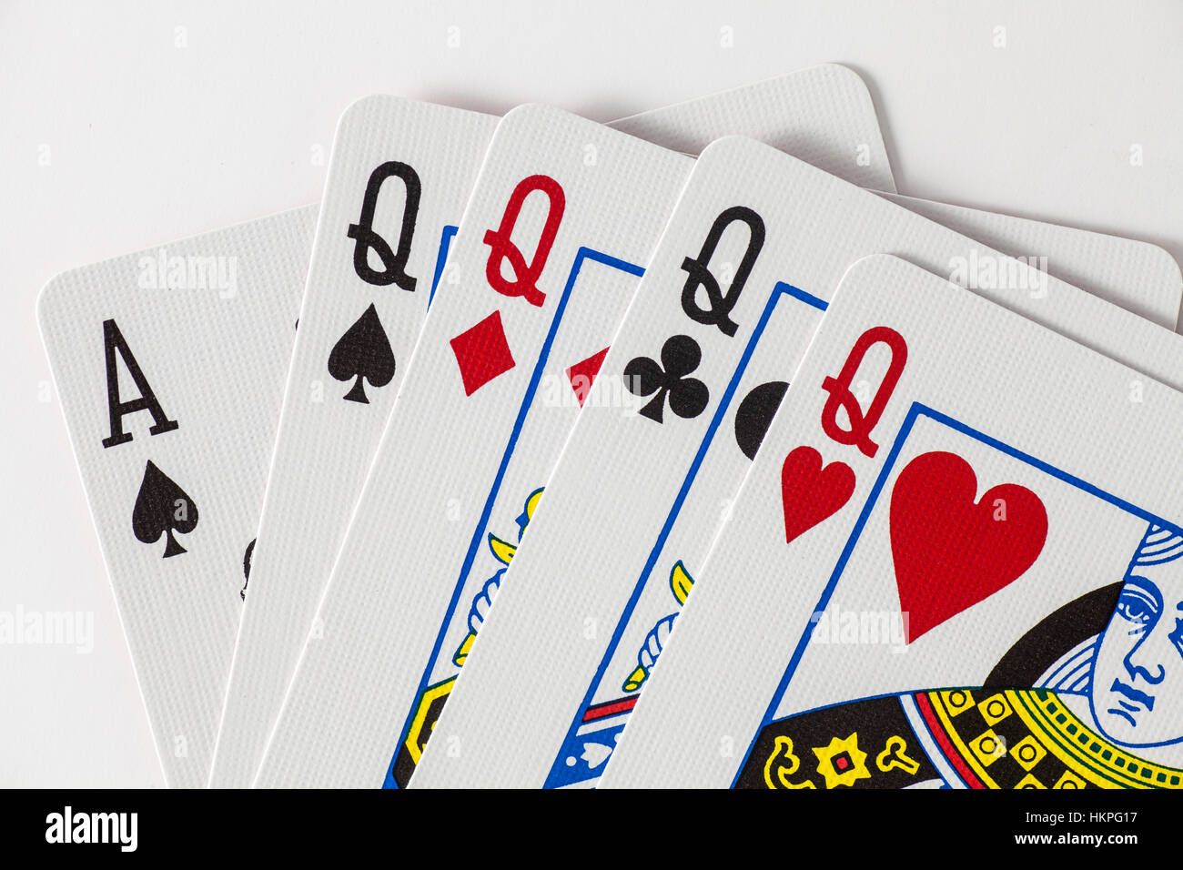 Quatre d'une sorte, de reines avec kicker ace Banque D'Images