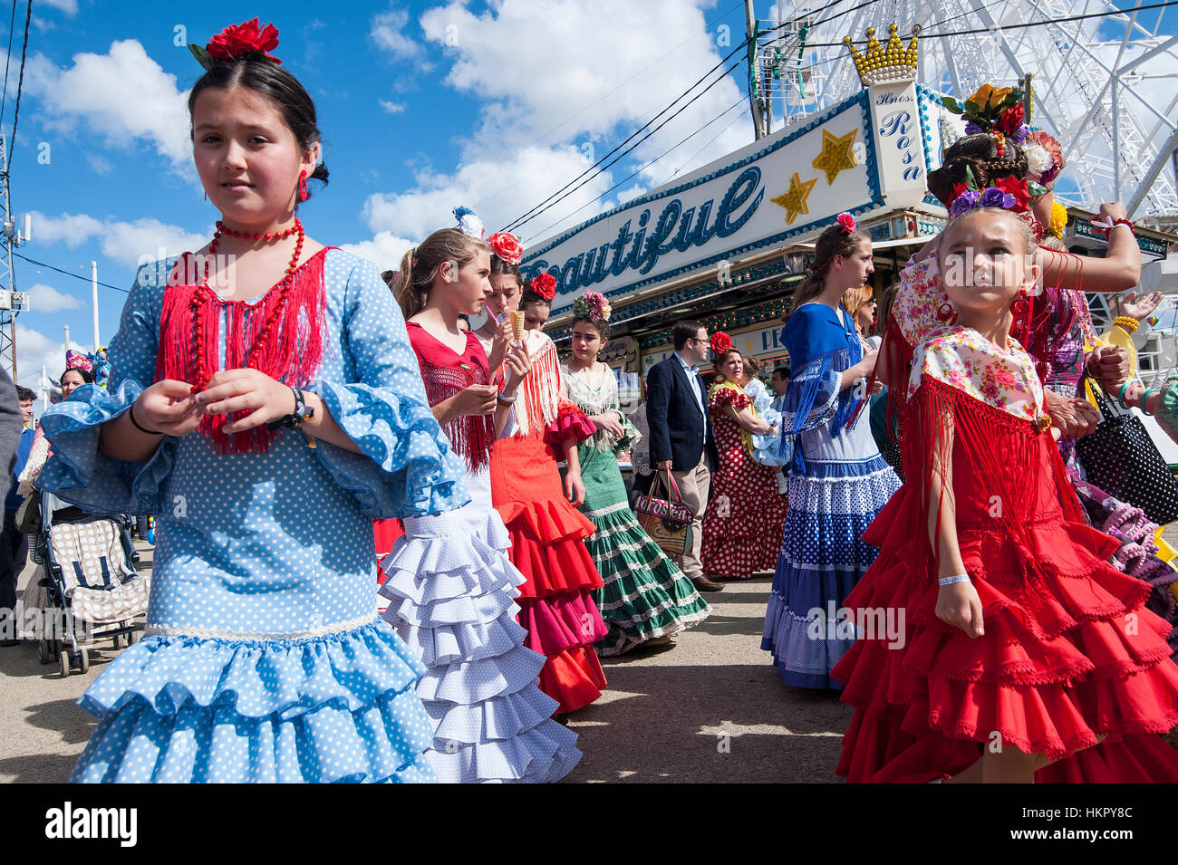 La foire de Séville (officiellement feria de abril de Sevilla, 'Seville Foire d'avril') se tient dans la capitale andalouse Séville. Banque D'Images