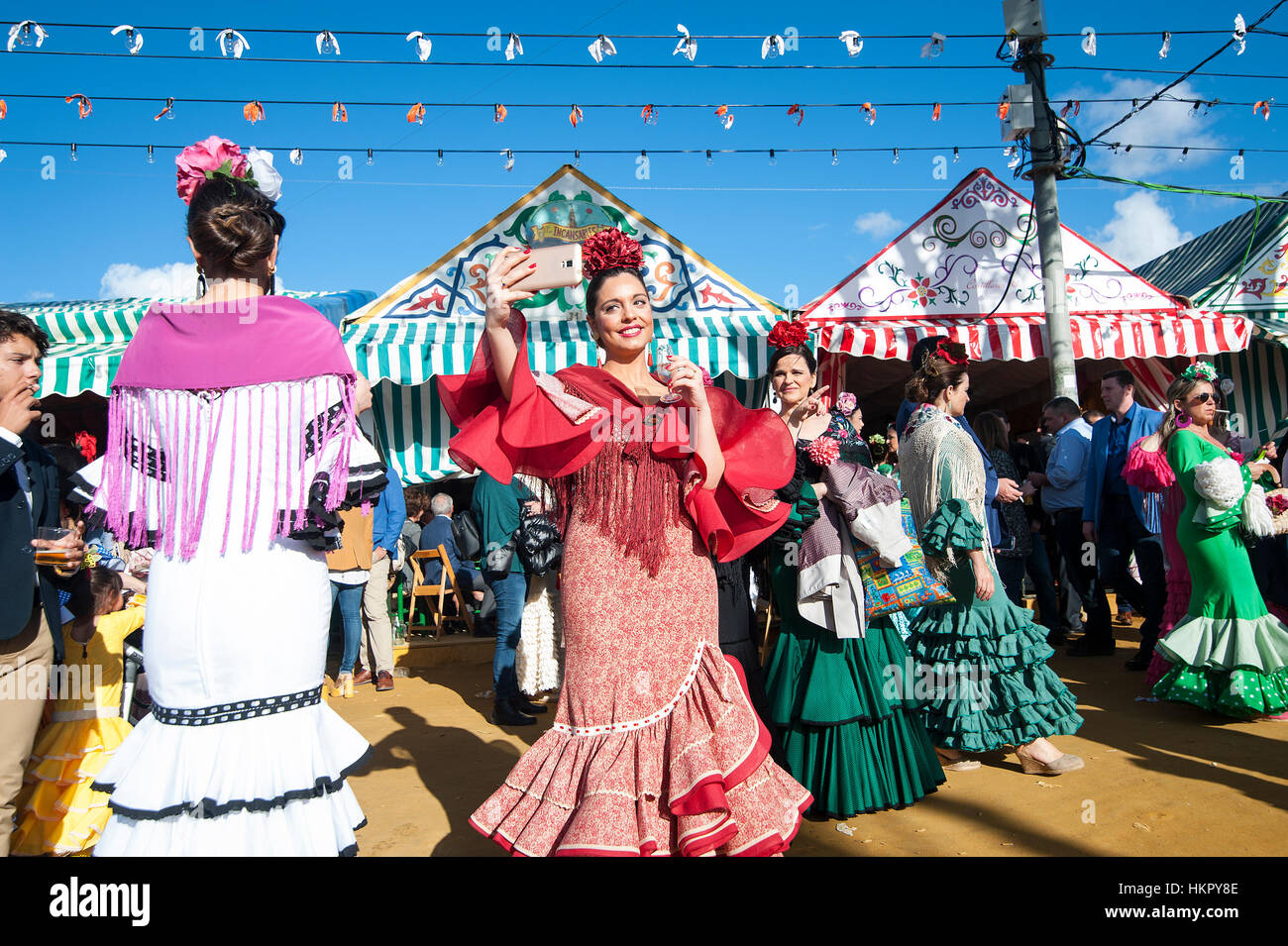 La foire de Séville (officiellement feria de abril de Sevilla, 'Seville Foire d'avril') se tient dans la capitale andalouse Séville. Banque D'Images