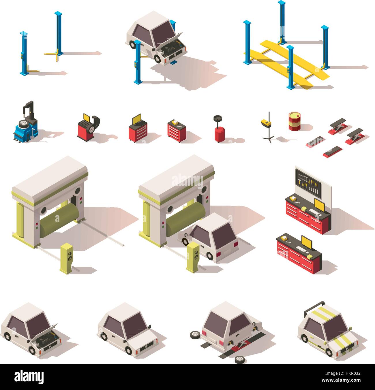 L'équipement de service voiture isométrique Vector set Illustration de Vecteur