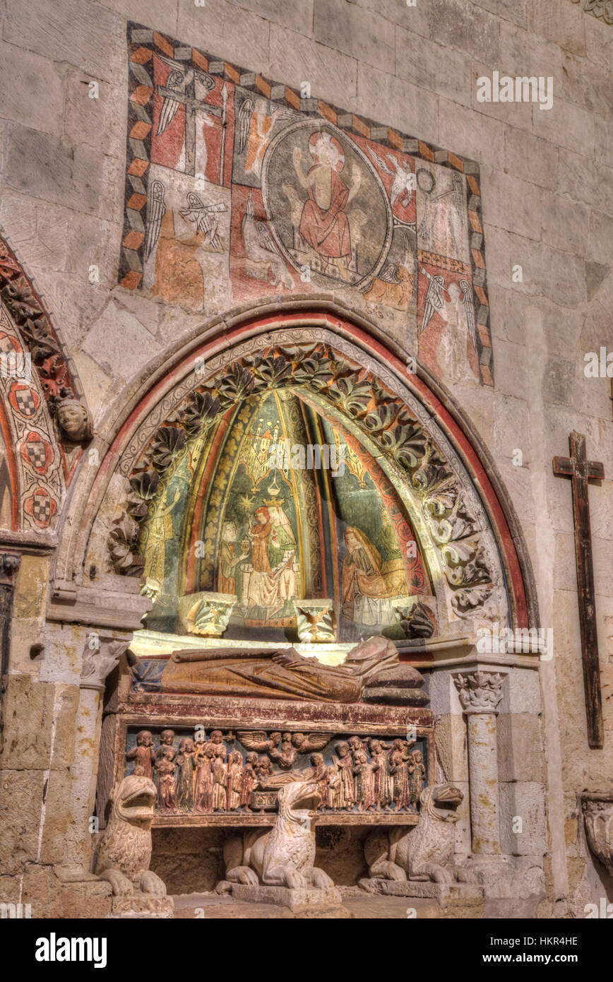 Midievil Tombeau et les murales, vieille Cathredal de Salamanca, Salamanque, UNESCO World Heritage Site, Espagne Banque D'Images