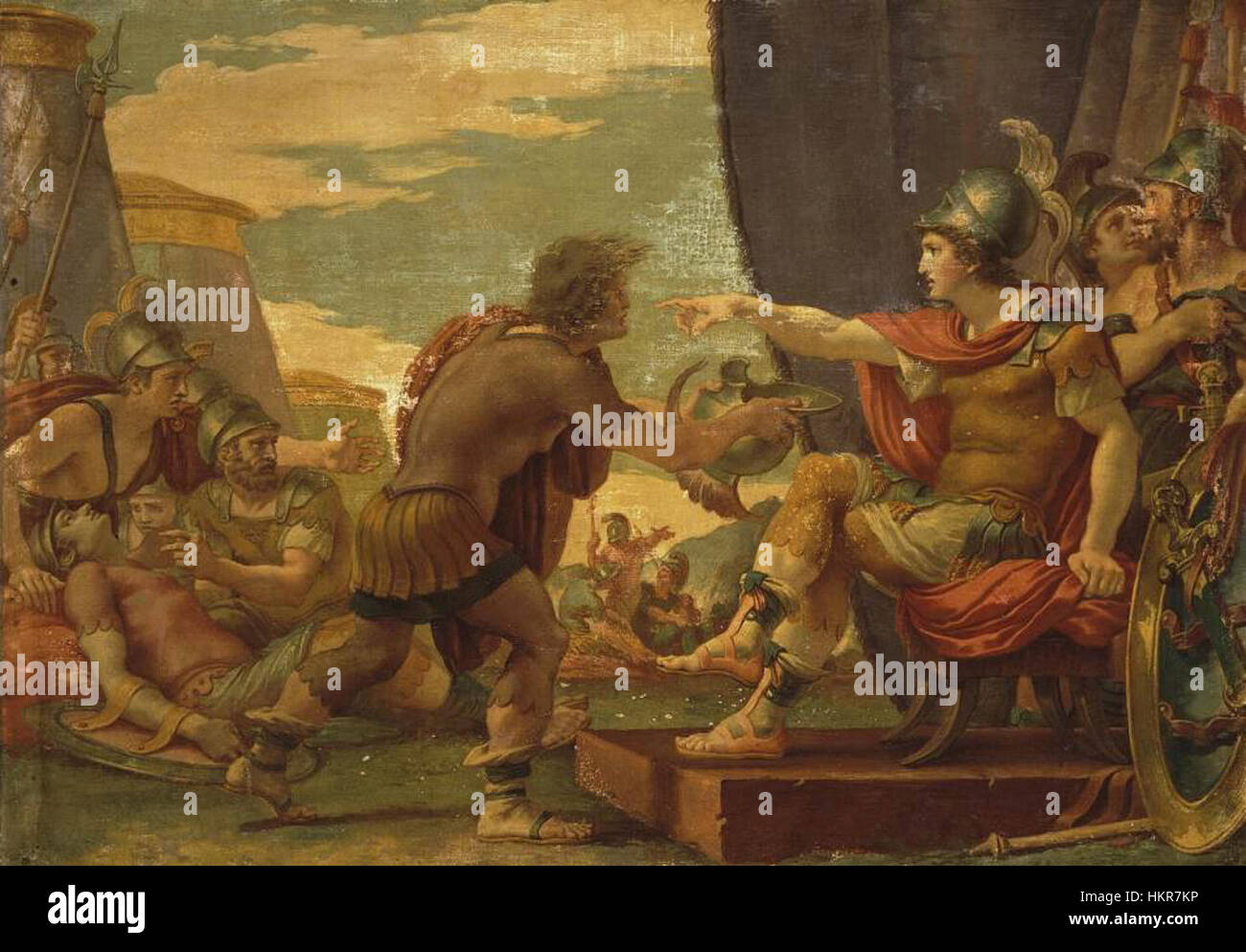 Giuseppe Cades' 1792 peinture 'Alexandre le Grand refuse de prendre de l'eau' capture un moment historique dans le classique accueilli Cette peinture à l'huile vintage est un objet de collection important, logé dans les galeries d'art et les musées. Banque D'Images