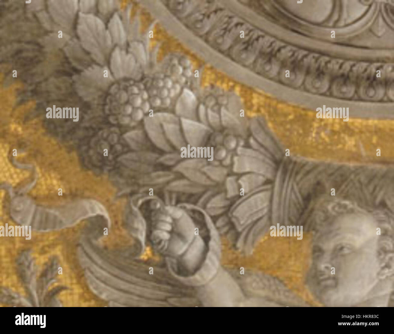 Cette œuvre d'Ottaviano Augusto Cesari, intitulée « Camera Picta », présente des fresques complexes qui représentent des scènes de la vie romaine. La pièce met en évidence l'accent romain sur la grandeur et le décor dans des contextes architecturaux. Banque D'Images