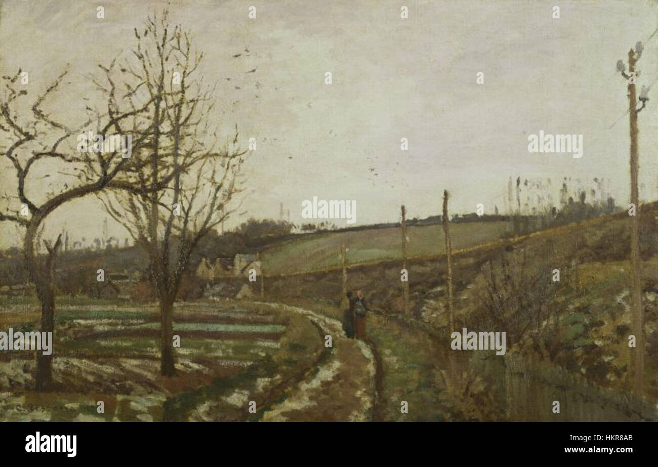 Camille Pissarro - La route est au bord du chemin de fer effet de neige - petit format 1873 Banque D'Images