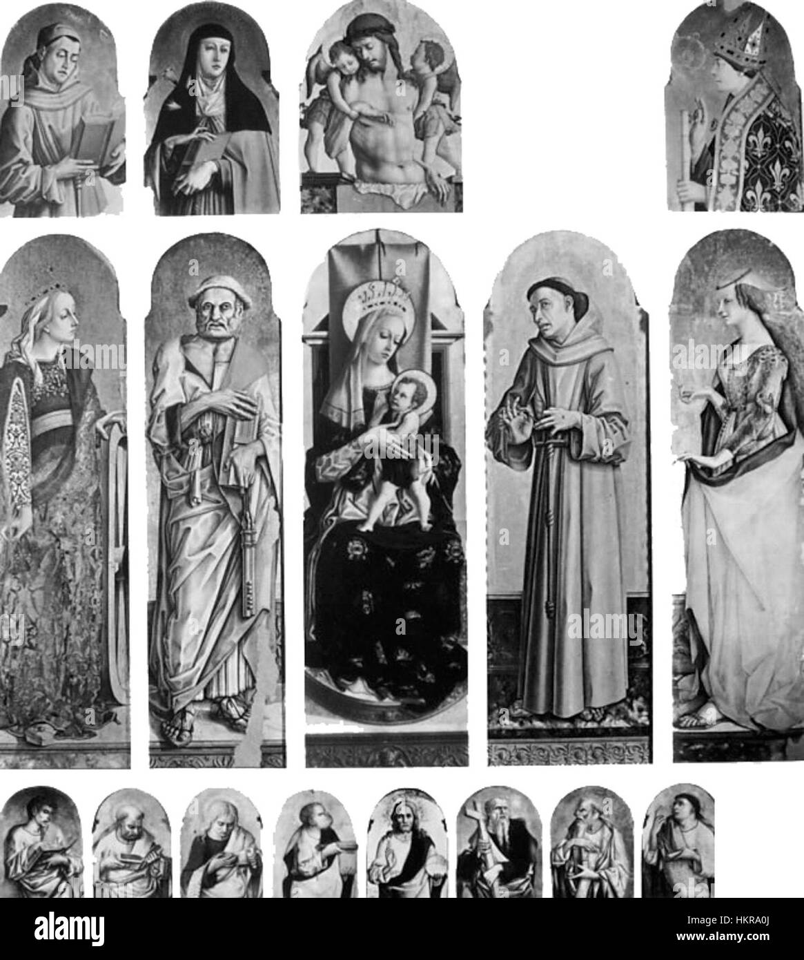 Cette reconstitution potentielle de la peinture Montefiore de Carlo Crivelli présente la représentation vibrante et détaillée de l’imagerie sacrée, capturant l’atmosphère religieuse et spirituelle de l’époque. L’utilisation caractéristique de Crivelli de la couleur et du design complexe est évidente dans ce travail. Banque D'Images Cette reconstitution potentielle de la peinture Montefiore de Carlo Crivelli présente la représentation vibrante et détaillée de l’imagerie sacrée, capturant l’atmosphère religieuse et spirituelle de l’époque. L’utilisation caractéristique de Crivelli de la couleur et du design complexe est évidente dans ce travail. Banque D'Images