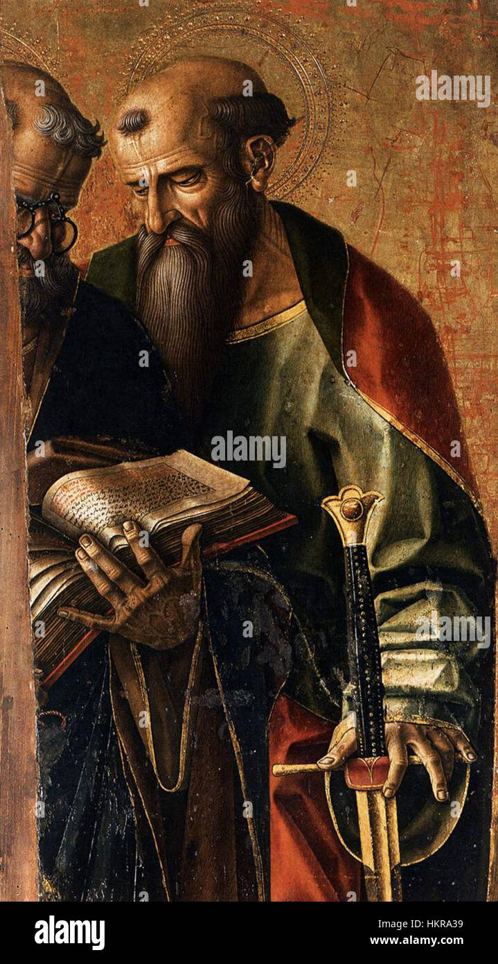 « Saint Pierre et Saint Paul » de Carlo Crivelli détaille les figures de deux saints, représentées avec précision et symbolisme religieux dans un style Renaissance. Banque D'Images