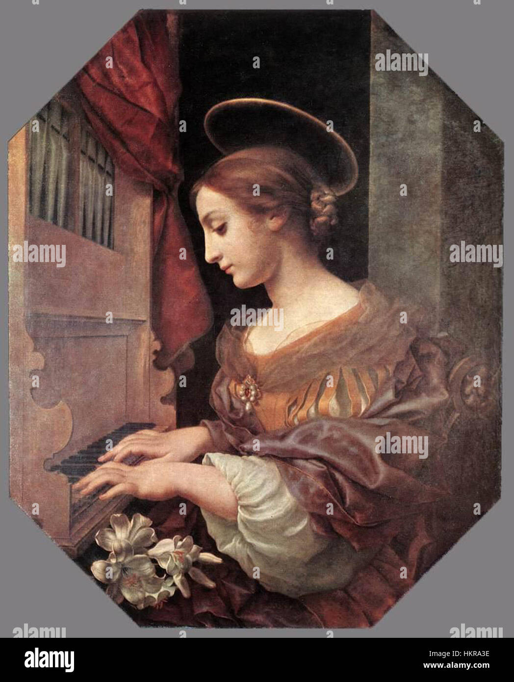 Cette peinture de Carlo Dolci représente Sainte Cécile, la patronne de la musique, représentée jouant de l'orgue dans une composition de style baroque. Banque D'Images