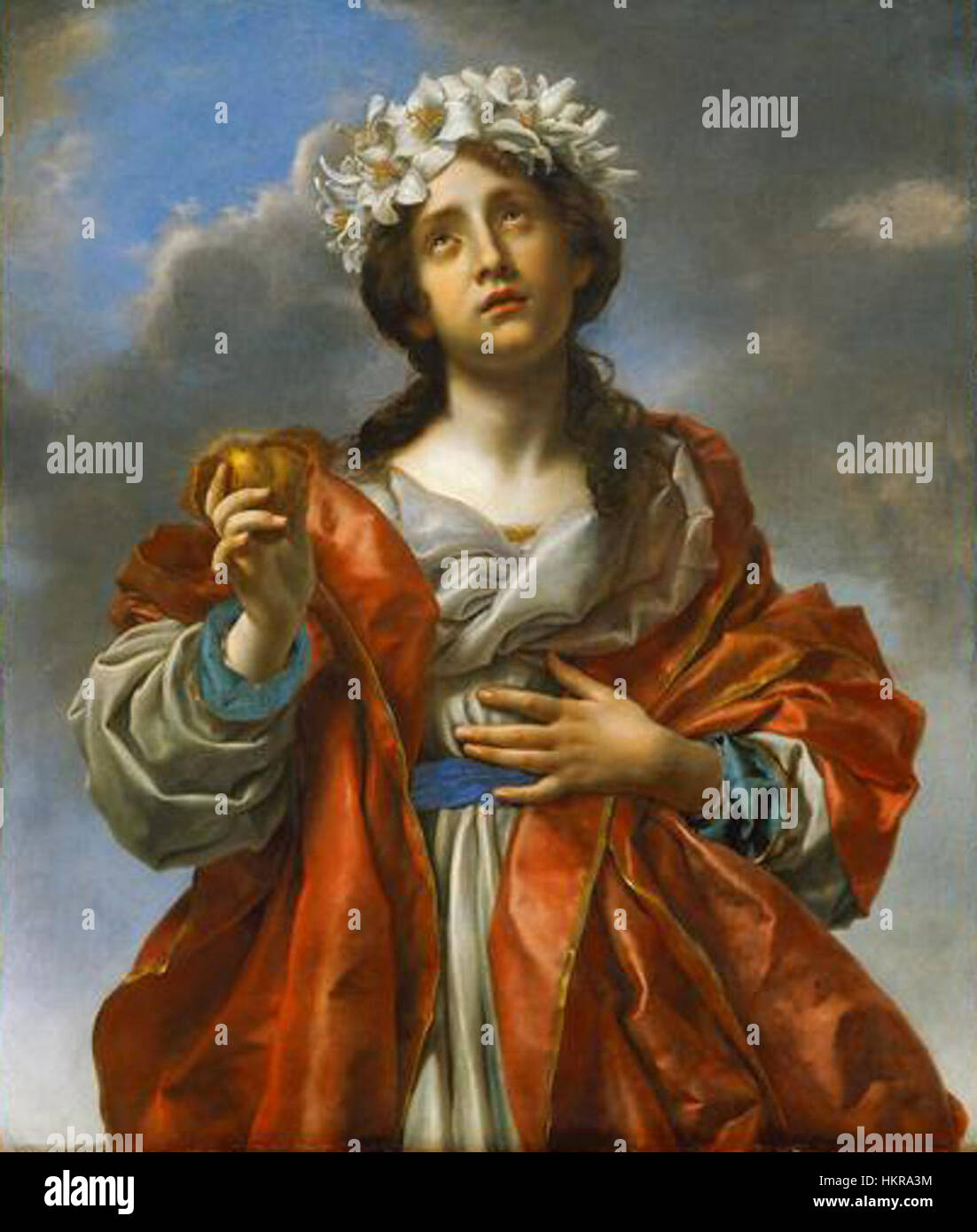 Ce portrait de Carlo Dolci est un bel exemple du Baroque italien du XVIIe siècle Connu pour sa technique minutieuse, les œuvres de Dolci présentent souvent des thèmes religieux et sont réputées pour leur finesse de détail et leur palette de couleurs lumineuses. Banque D'Images
