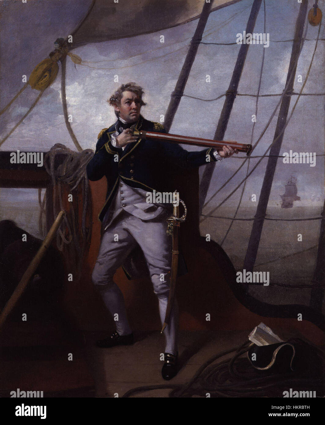 Ce portrait d'Adam Duncan, 1er vicomte Duncan, a été peint par Henry Pierre Danloux au début du XIXe siècle. Il représente l'amiral britannique, célèbre pour ses victoires navales, en particulier la bataille de Camperdown en 1797. La peinture souligne la carrière navale et le leadership distingués de Duncan. Banque D'Images