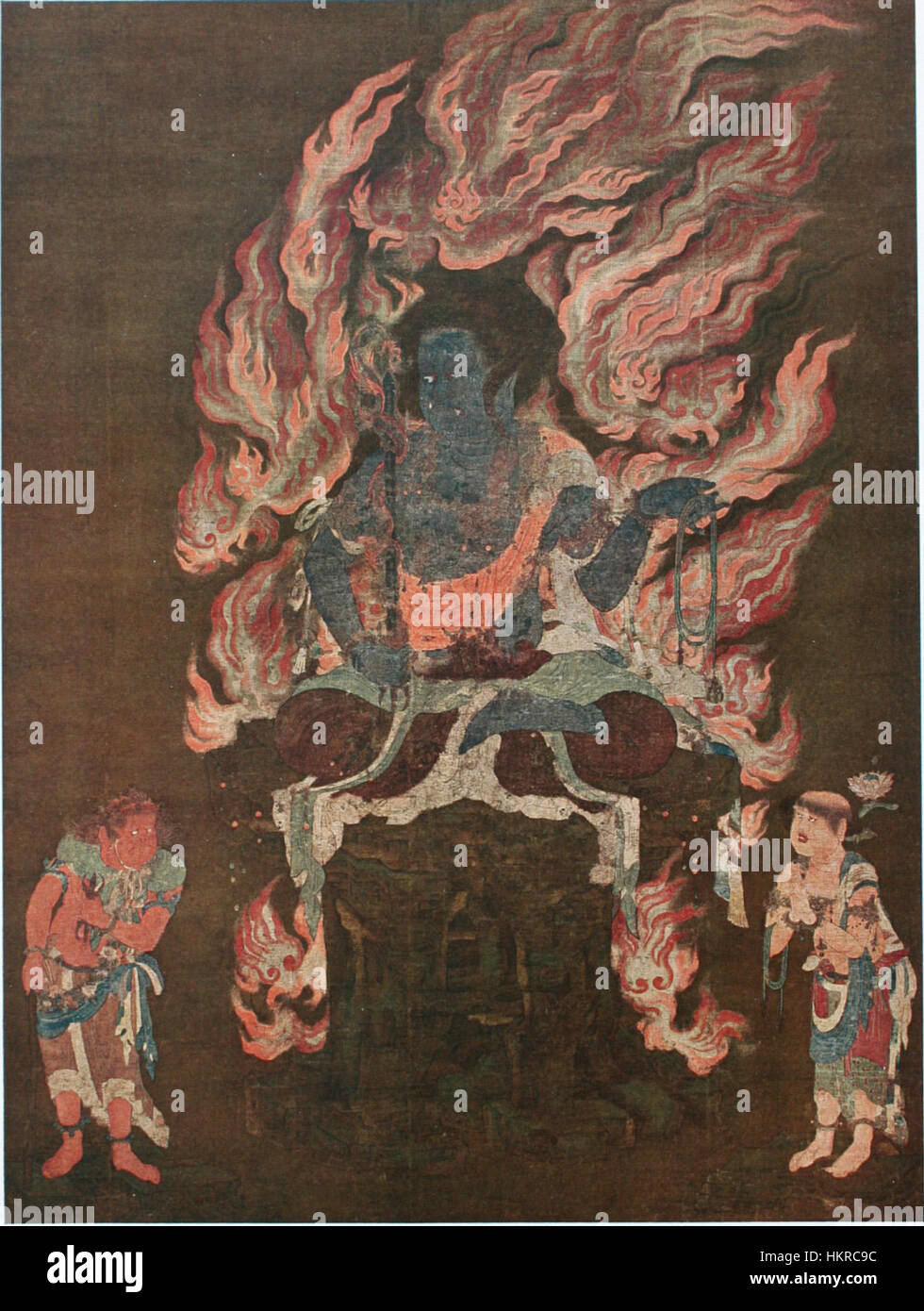 'Blue Fudo ShorenIn' est une peinture japonaise traditionnelle qui représente la divinité Fudo Myoo, un protecteur du bouddhisme japonais. La couleur bleue éclatante souligne la nature puissante et dynamique de cette figure vénérée. Banque D'Images