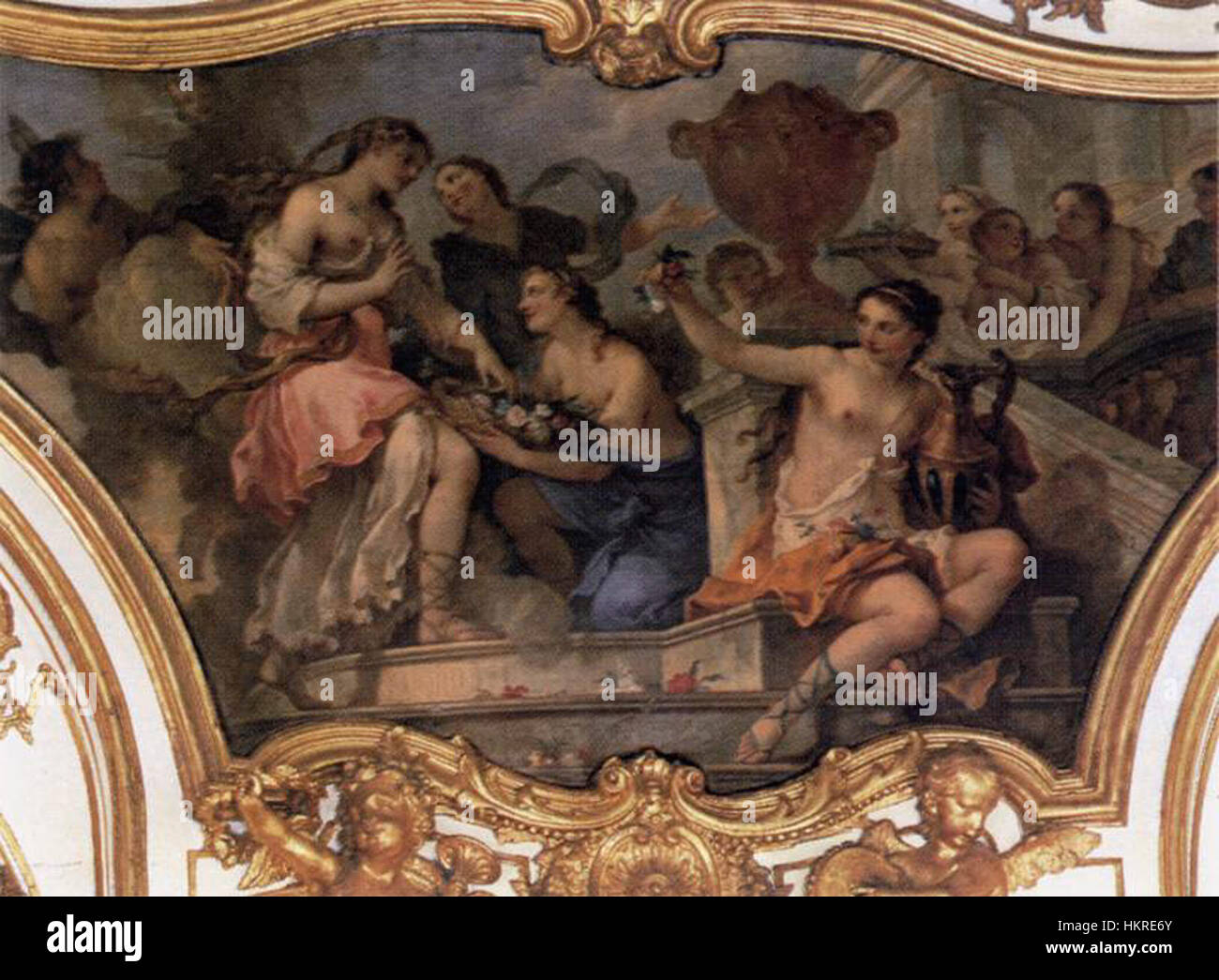 « L'histoire de Psyché » de Charles-Joseph Natoire capture une scène mythologique, dépeignant le voyage de Psyché comme décrit dans la mythologie classique. La peinture à l'huile illustre les thèmes de l'amour, de la trahison et de la transformation. Banque D'Images