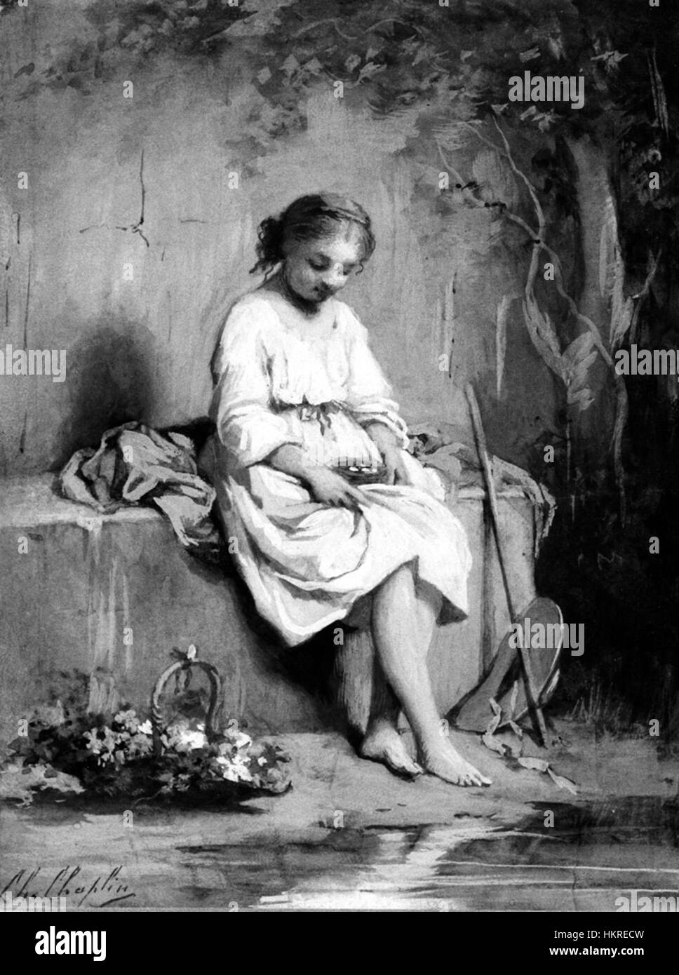 « Girl with Birds Nest » de Charles Chaplin capture le charme et l'humour de l'ère du cinéma muet du début du XXe siècle. L'œuvre dépeint la capacité de Chaplin à mélanger fantaisie et narration poignante, une caractéristique de sa carrière cinématographique. Banque D'Images