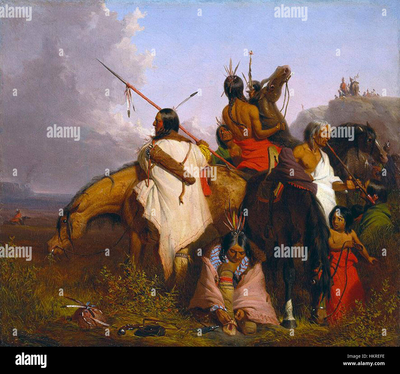 Cette peinture de Charles Deas représente un groupe d'Amérindiens Sioux, capturant leur tenue culturelle et la robustesse de leur style de vie. L’œuvre reflète l’accent mis par Deas sur la vie amérindienne et son dévouement à une représentation historique précise. Banque D'Images Cette peinture de Charles Deas représente un groupe d'Amérindiens Sioux, capturant leur tenue culturelle et la robustesse de leur style de vie. L’œuvre reflète l’accent mis par Deas sur la vie amérindienne et son dévouement à une représentation historique précise. Banque D'Images