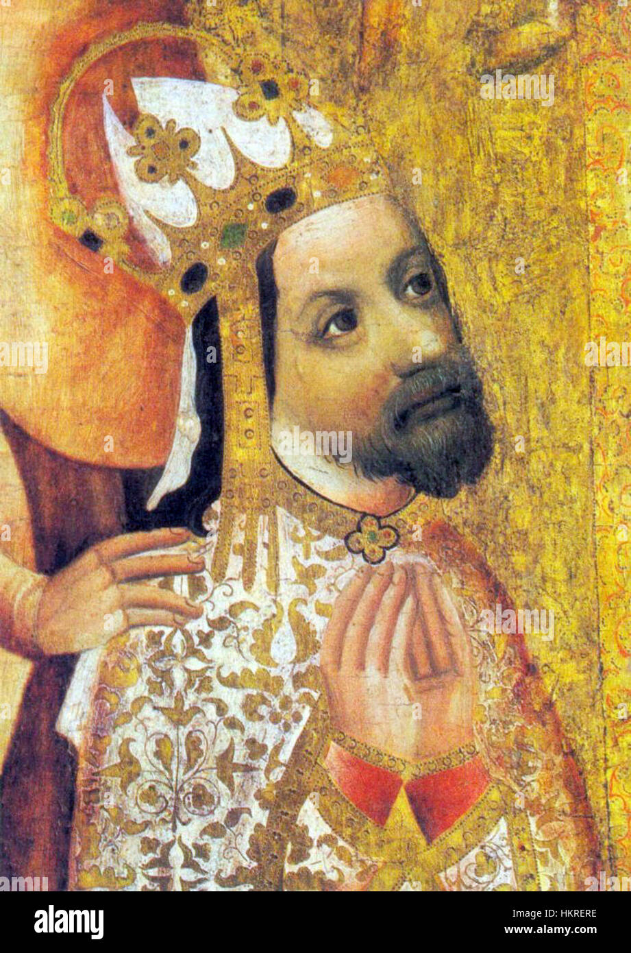 Le *fragment d'image votive Charles IV-John Ocko* est une œuvre d'art représentant un fragment d'offrande religieuse mettant en vedette le roi médiéval Charles IV et son association avec les traditions religieuses. Banque D'Images