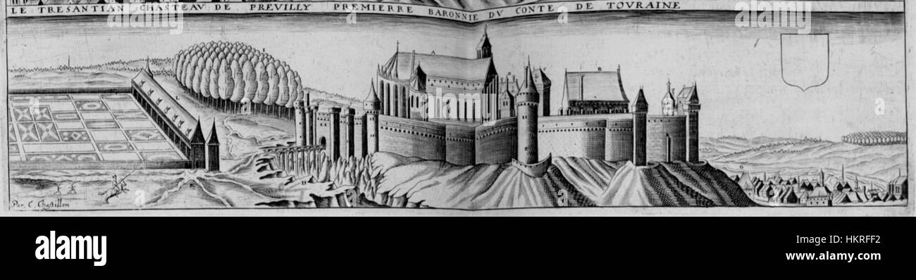 Une peinture de Claude Château-Peuilly-Chastillon, mettant en valeur une vue historique ou panoramique. L'œuvre met en évidence l'attention de l'artiste aux détails et capture des éléments de décors historiques ou naturels, typiques de son style. Banque D'Images