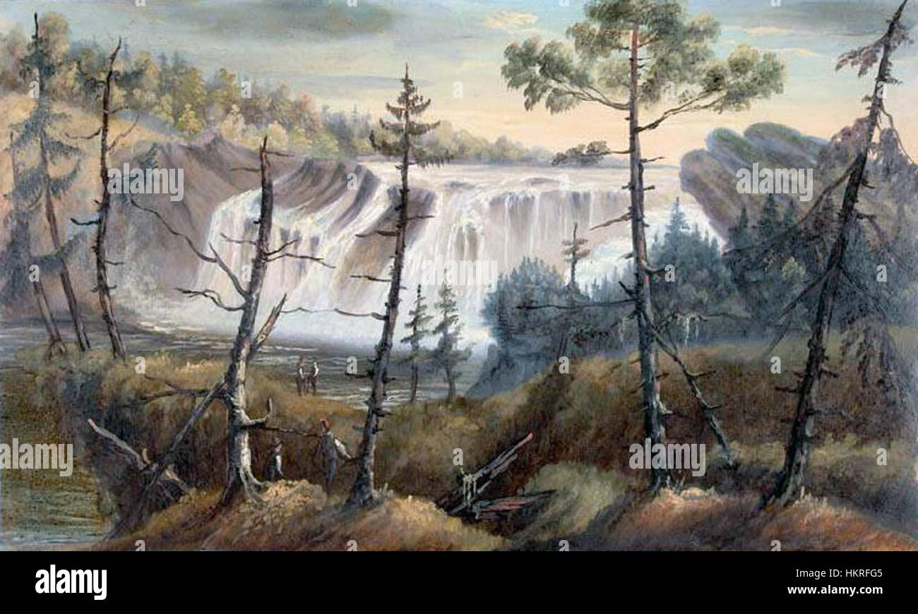 Chutes Chaudière, un site emblématique d'Ottawa, au Canada, réputé pour son débit puissant et sa beauté naturelle, dans une peinture. Banque D'Images
