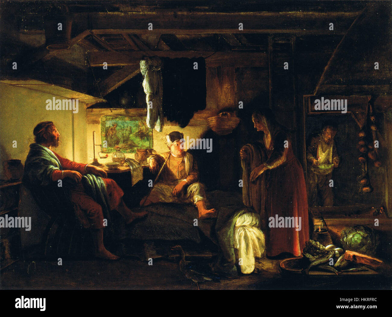 Jupiter und Merkur BEI Philemon und Baucis d'Adam Elsheimer illustre l'histoire mythologique de Jupiter et Mercure visitant le couple de personnes âgées Philemon et Baucis. La peinture représente leur hospitalité, un thème de l'intervention divine et de la récompense de la gentillesse dans la mythologie grecque antique. Banque D'Images