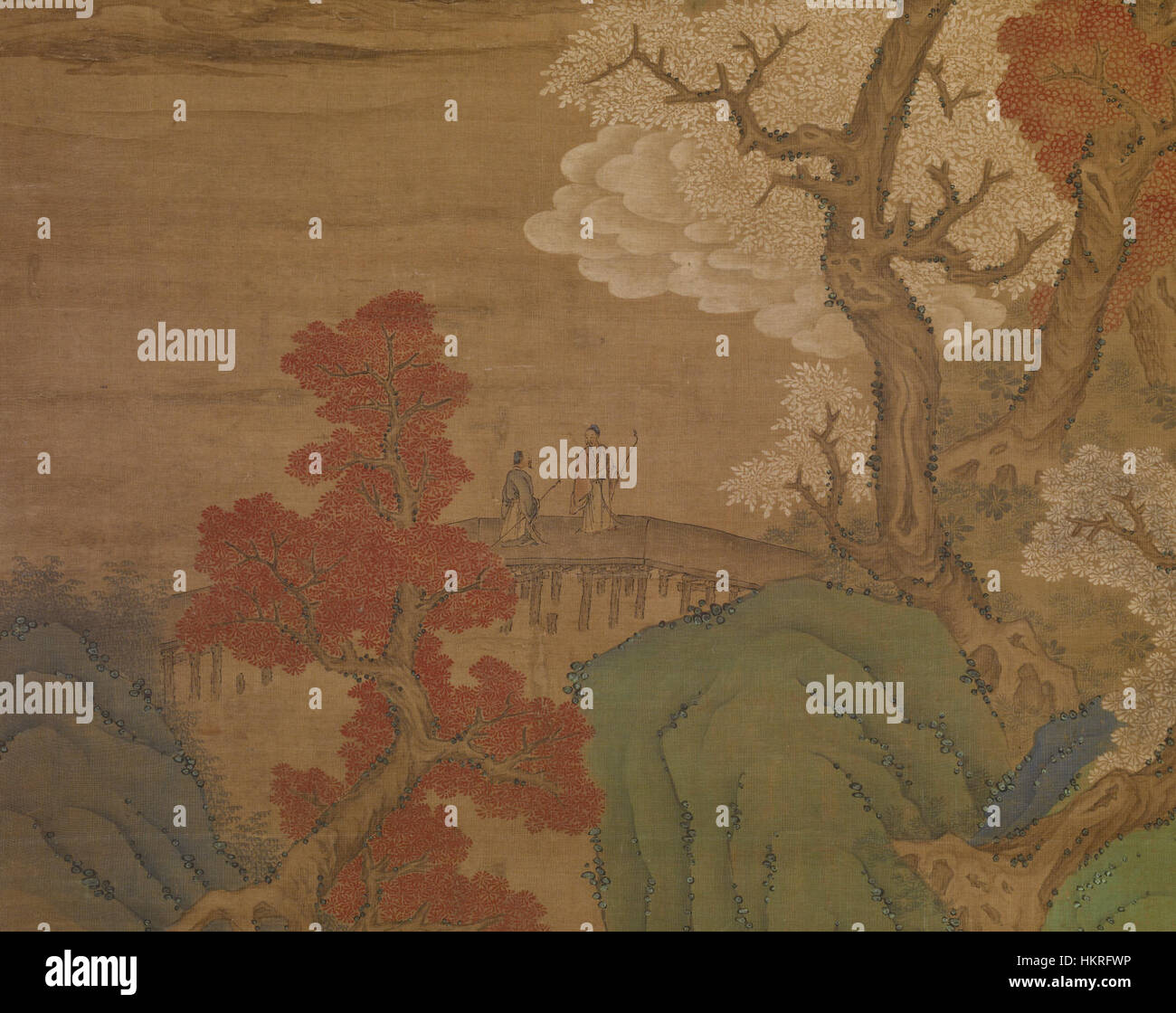 Chinois - Paysage d'automne en bleu et vert - Style Walters 353 - Détail A Banque D'Images