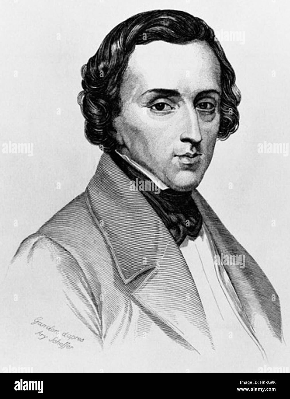 Ce portrait de Frédéric Chopin, peint par un artiste inconnu en 1847, capture le compositeur dans un style formel. La peinture est une représentation importante du compositeur franco-polonais, mettant en valeur ses traits délicats et son expression contemplative, reflétant son importance dans le monde de la musique classique. Banque D'Images