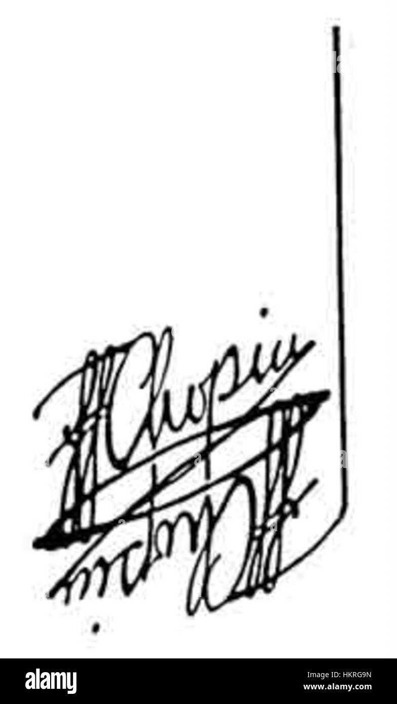 C’est la signature du célèbre compositeur Frédéric Chopin, figure incontournable de la musique du XIXe siècle. Ses œuvres, caractérisées par leurs qualités expressives et virtuoses, restent influentes dans le monde de la musique classique. Banque D'Images