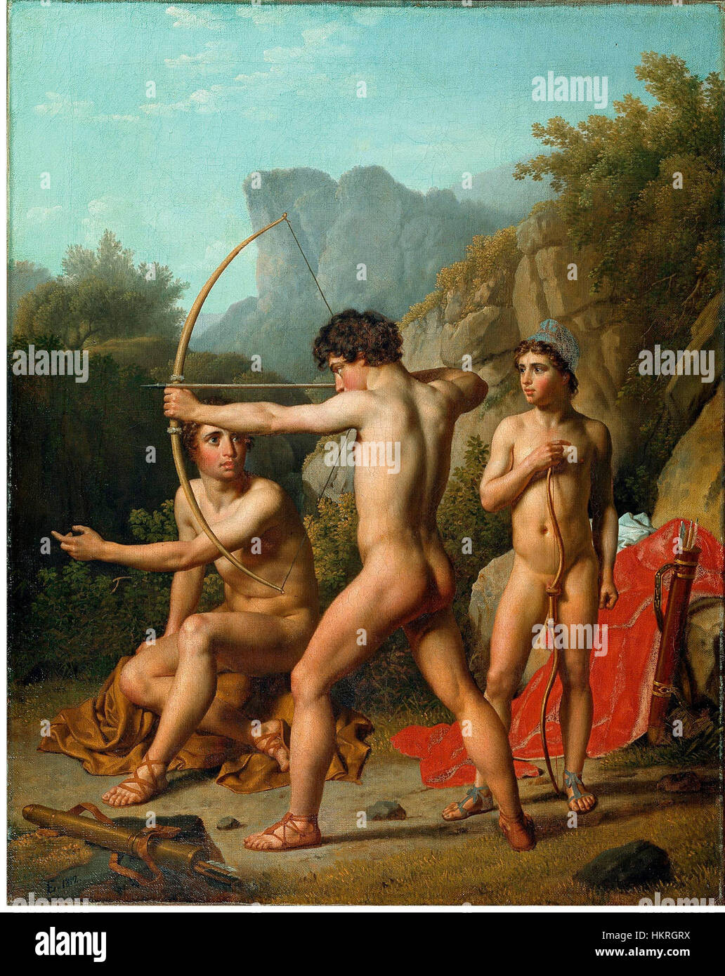 Christoffer Wilhelm Eckersberg - trois garçons spartiate practicing archery - Google Art Project Banque D'Images
