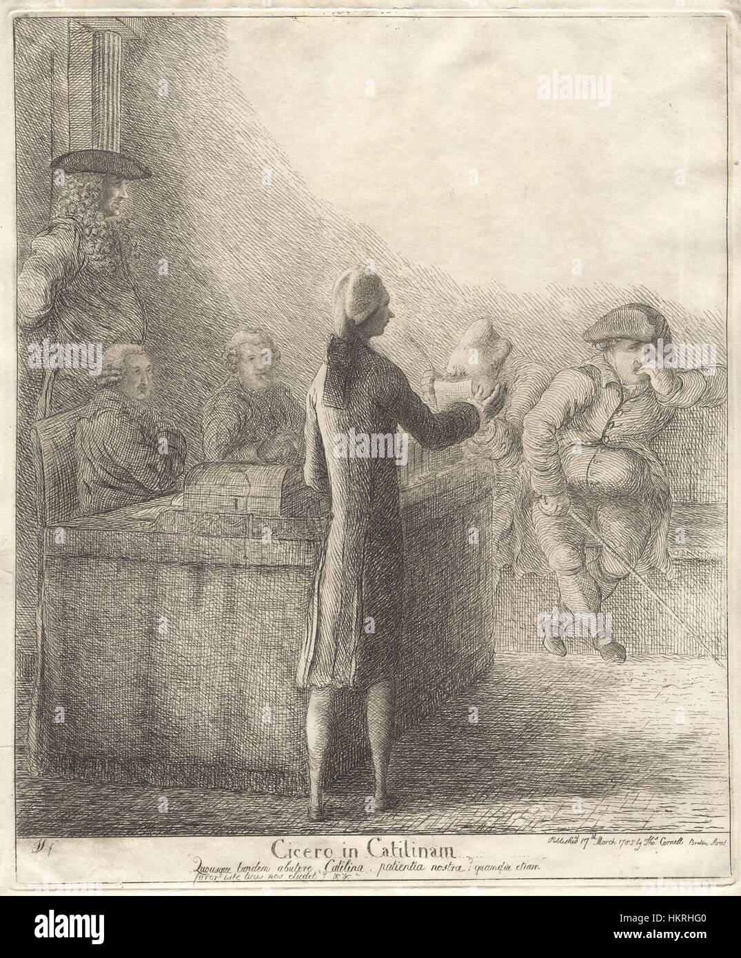 *Cicéron in Catilinam* de Thomas Cornell capture un moment charnière de l'histoire romaine, où Cicéron s'adresse au Sénat à propos de la conspiration Catiline. L’œuvre reflète à la fois la tension politique et la gravité de la situation. Banque D'Images