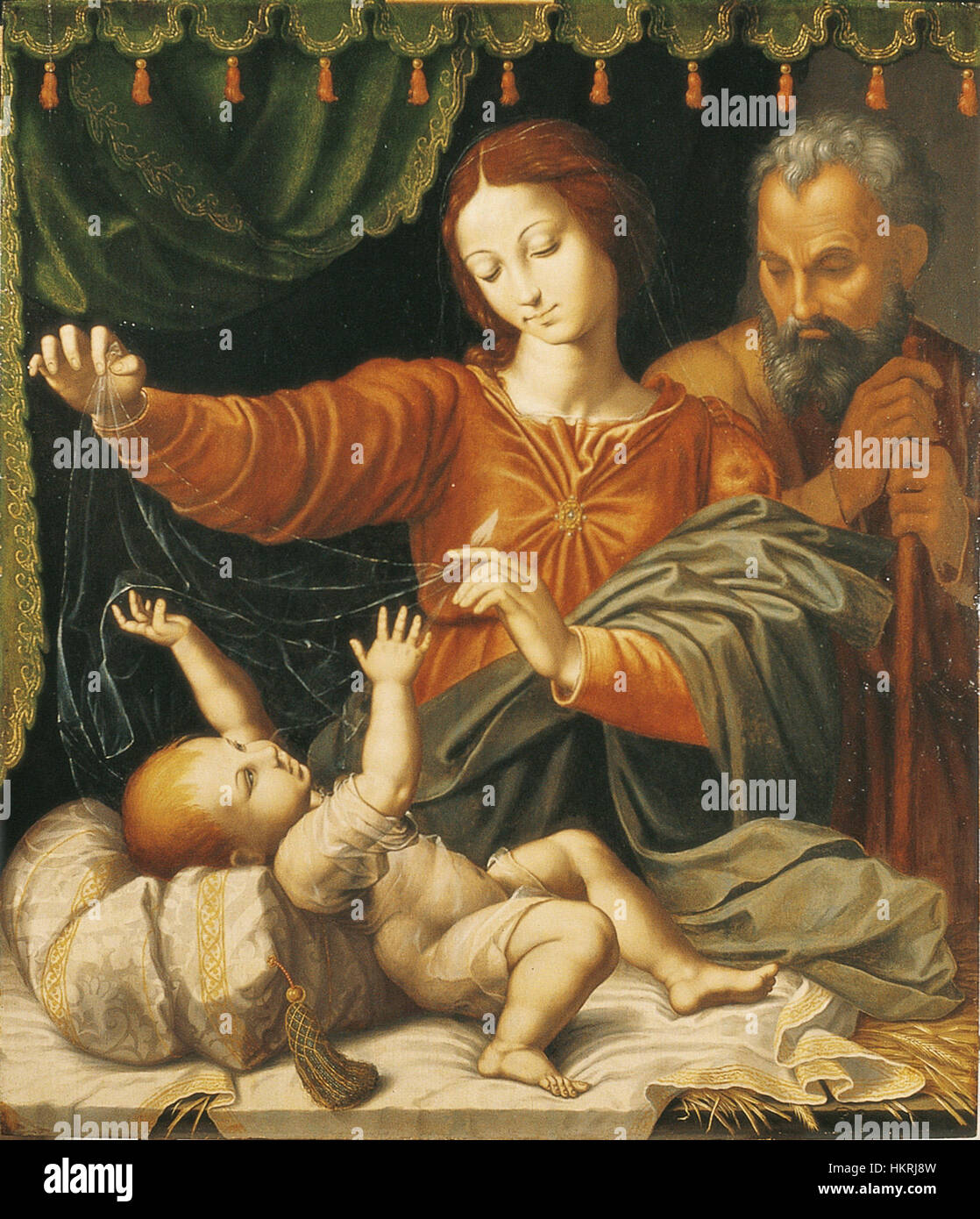 Cette peinture, 'Madone de Lorette' de Claes Gorisz d'après Raphaël, est une reproduction de la célèbre œuvre de Raphaël, capturant la Vierge Marie et l'enfant Jésus dans une composition sereine et spirituelle. Banque D'Images