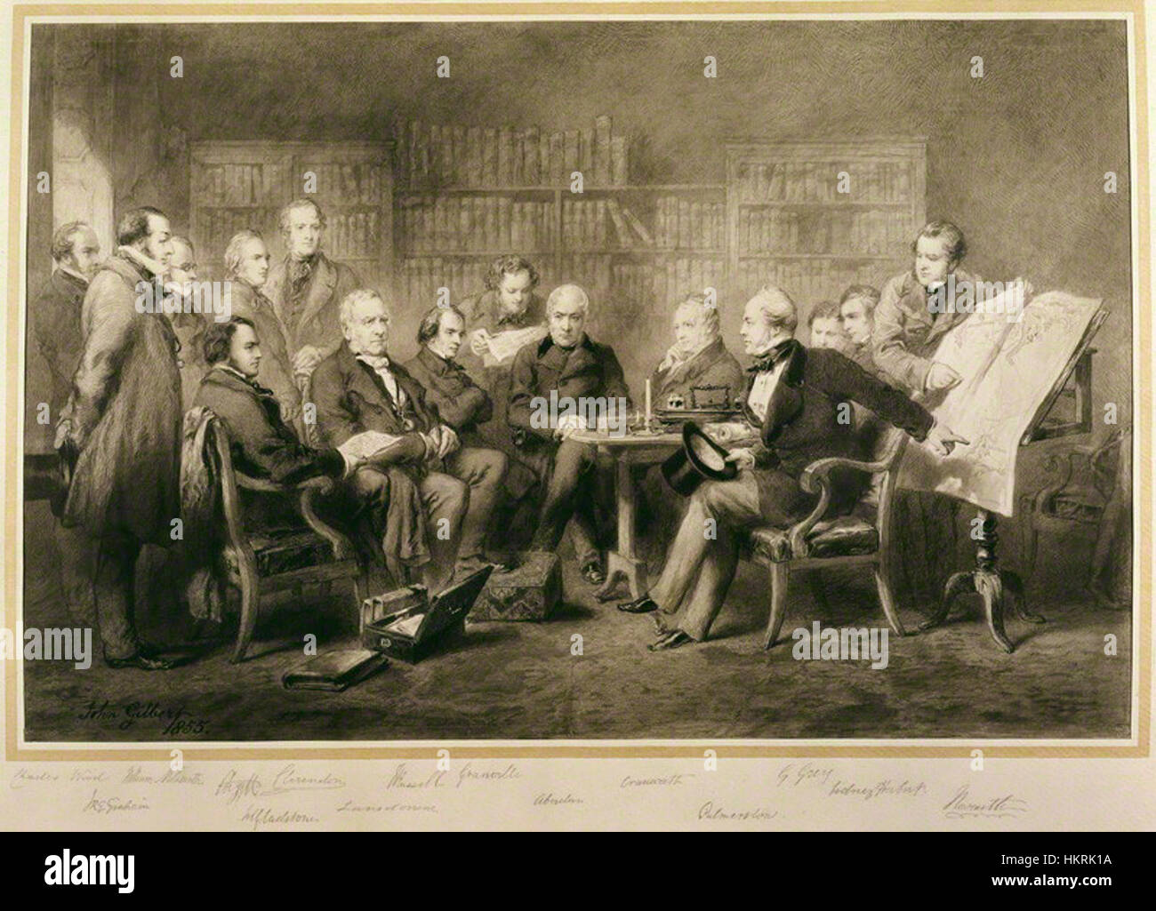 Le tableau « Ministère de la Coalition de 1854 » capture l'atmosphère politique pendant la guerre de Crimée, représentant les ministres clés de Grande-Bretagne, de France et d'autres Nations. L'œuvre reflète les alliances tendues de l'époque. Banque D'Images
