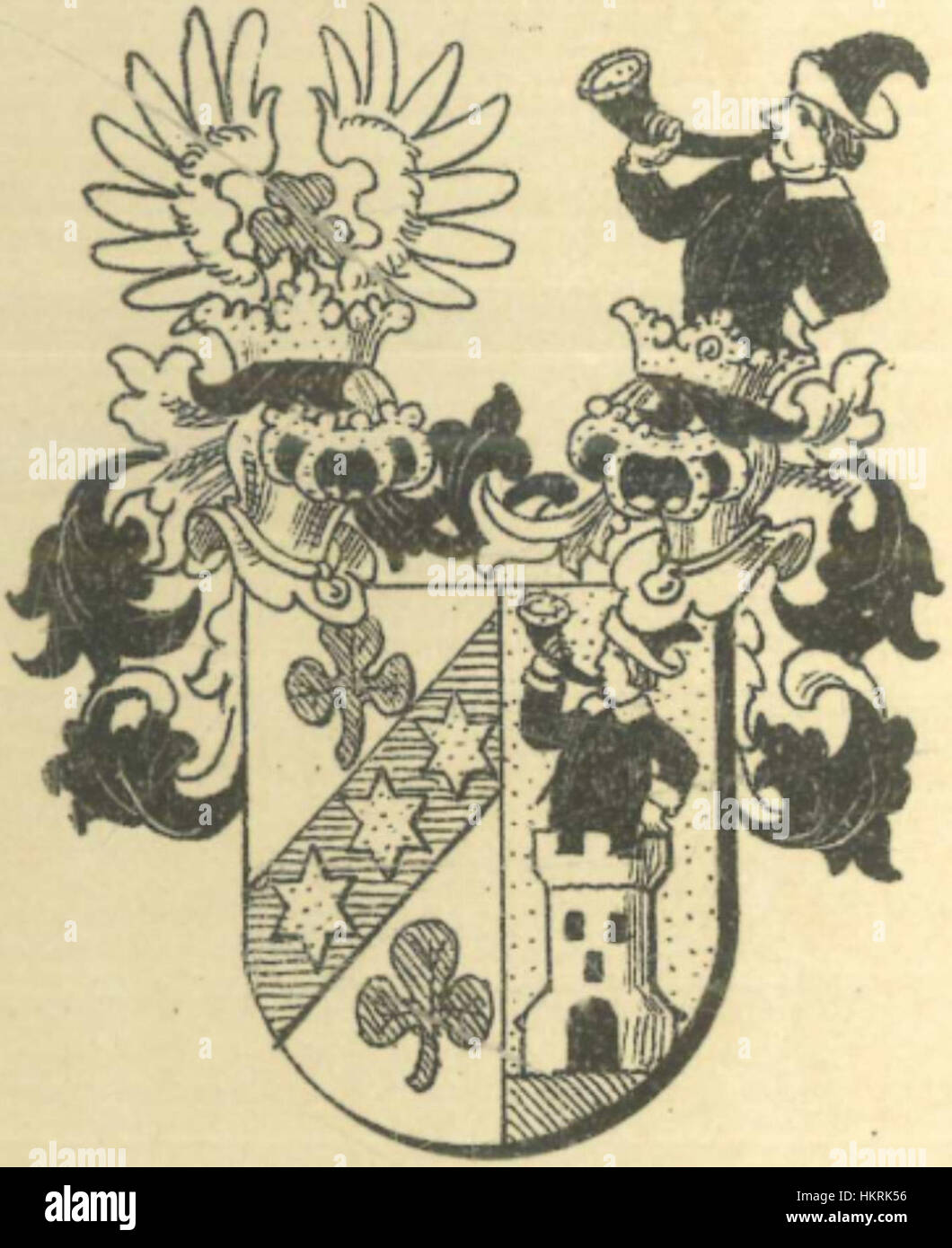 Une illustration héraldique des armoiries de la famille Cocceji, présentant un design complexe et des éléments symboliques, reflétant son noble héritage. Banque D'Images