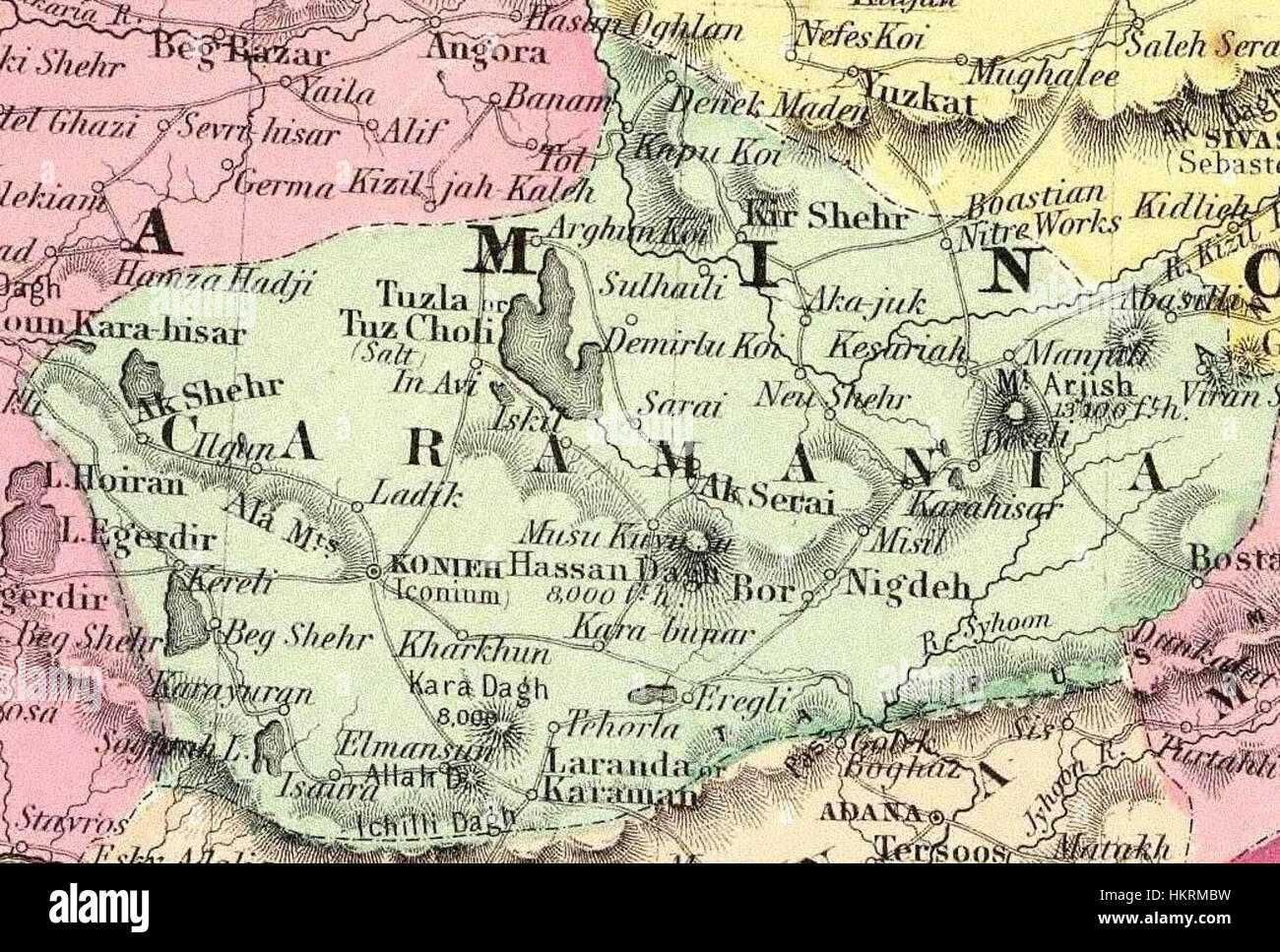 Cet ouvrage de G.W. Colton, « la Turquie en Asie et les provinces caucasiennes de Russie » (1856), fournit une carte détaillée de la région, mettant en valeur le paysage géographique et politique de l'époque. Banque D'Images