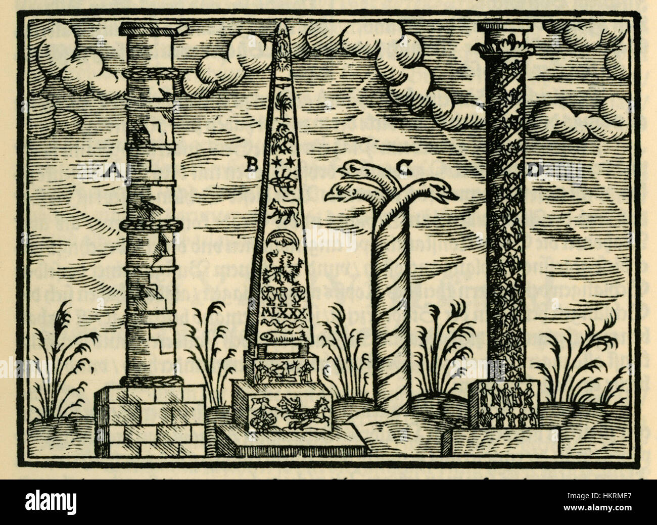 L’œuvre de Salomon Schweigger de 1608 représente les monuments célèbres de Constantinople, dont la colonne de Constantin, l’Obélisque de Théodose, la colonne de Serpent et la colonne d’Arcadius. Ces structures emblématiques représentent des réalisations historiques et architecturales importantes de l'Empire byzantin. Banque D'Images