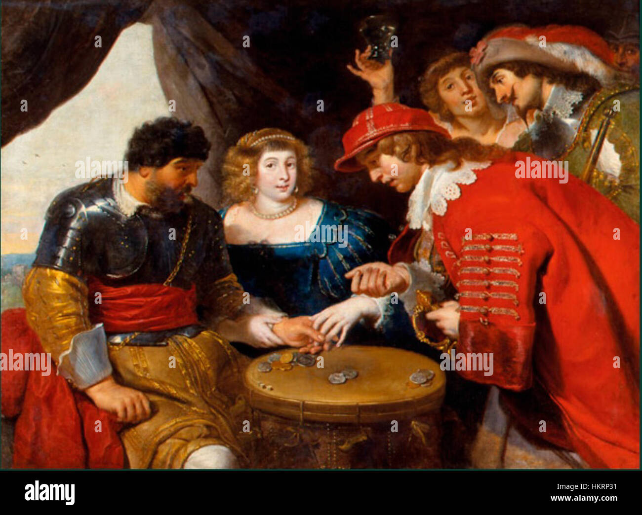 Cornelis De Vos, - les joueurs et les courtisanes sous une tente Banque D'Images