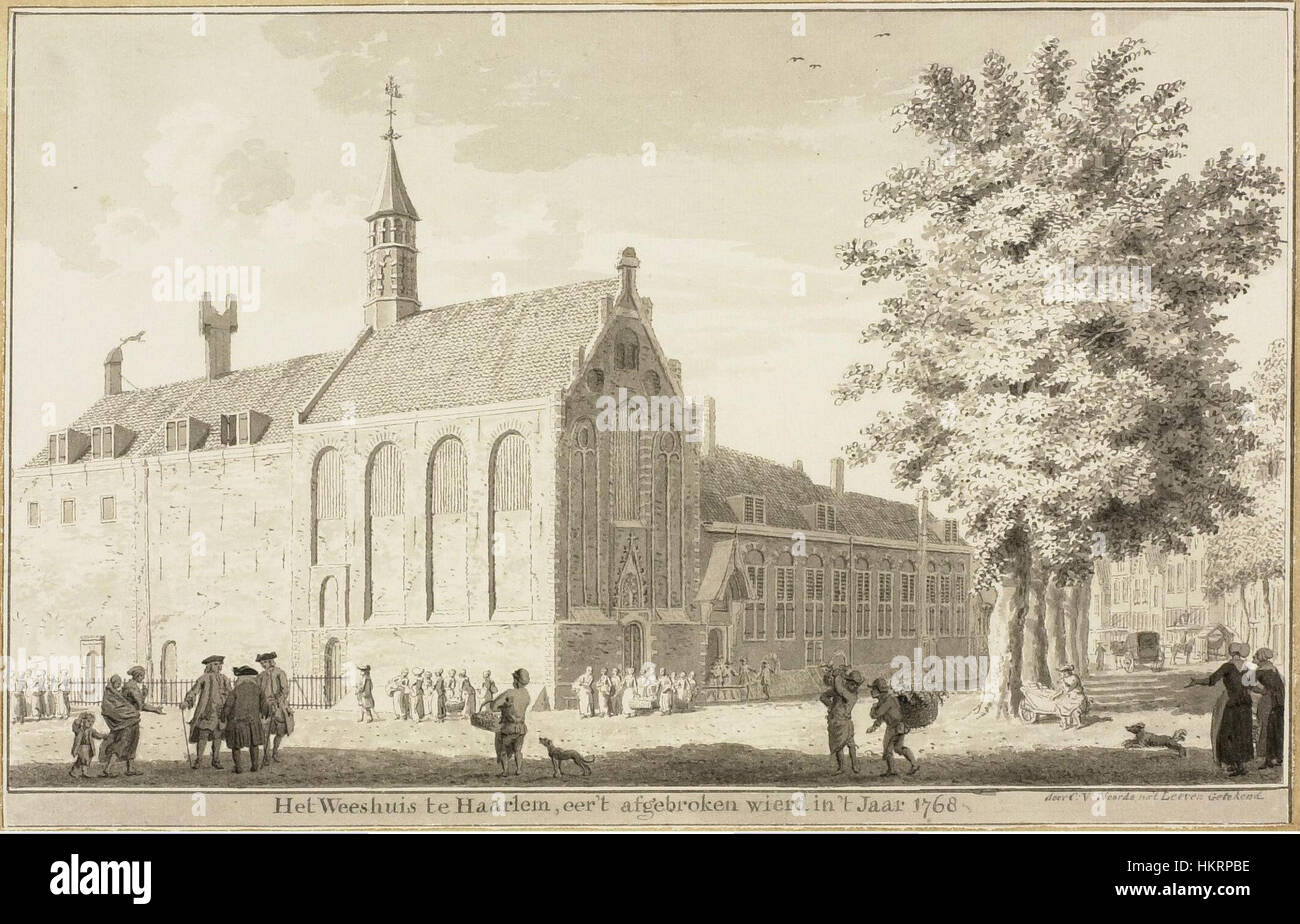 La peinture de Cornelis van Noorde 'Heilige Geesthuis aan de Krocht in Haarlem' représente le Heilige Geesthuis, un bâtiment historique de Haarlem, aux pays-Bas. L'œuvre offre un aperçu de l'architecture néerlandaise du XVIIe siècle et de la vie urbaine. Banque D'Images