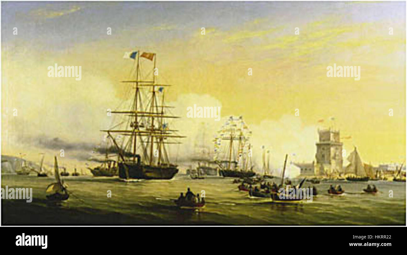Le tableau 'Corveta Bartolomeu Dias 1859' représente la corvette portugaise nommée d'après le célèbre explorateur Bartolomeu Dias. Le navire faisait partie des efforts maritimes du Portugal au XIXe siècle, marquant une période importante de l'histoire navale européenne. Banque D'Images
