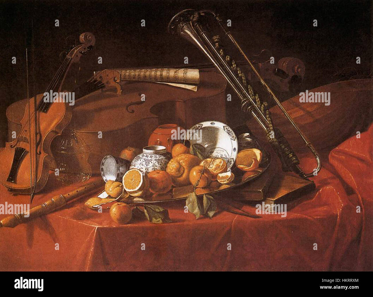 « Nature morte avec instruments de musique » de Cristoforo Munari capture l'essence de la peinture de nature morte néerlandaise du XVIIe siècle, en se concentrant sur les détails complexes des instruments de musique et leur signification culturelle. Banque D'Images