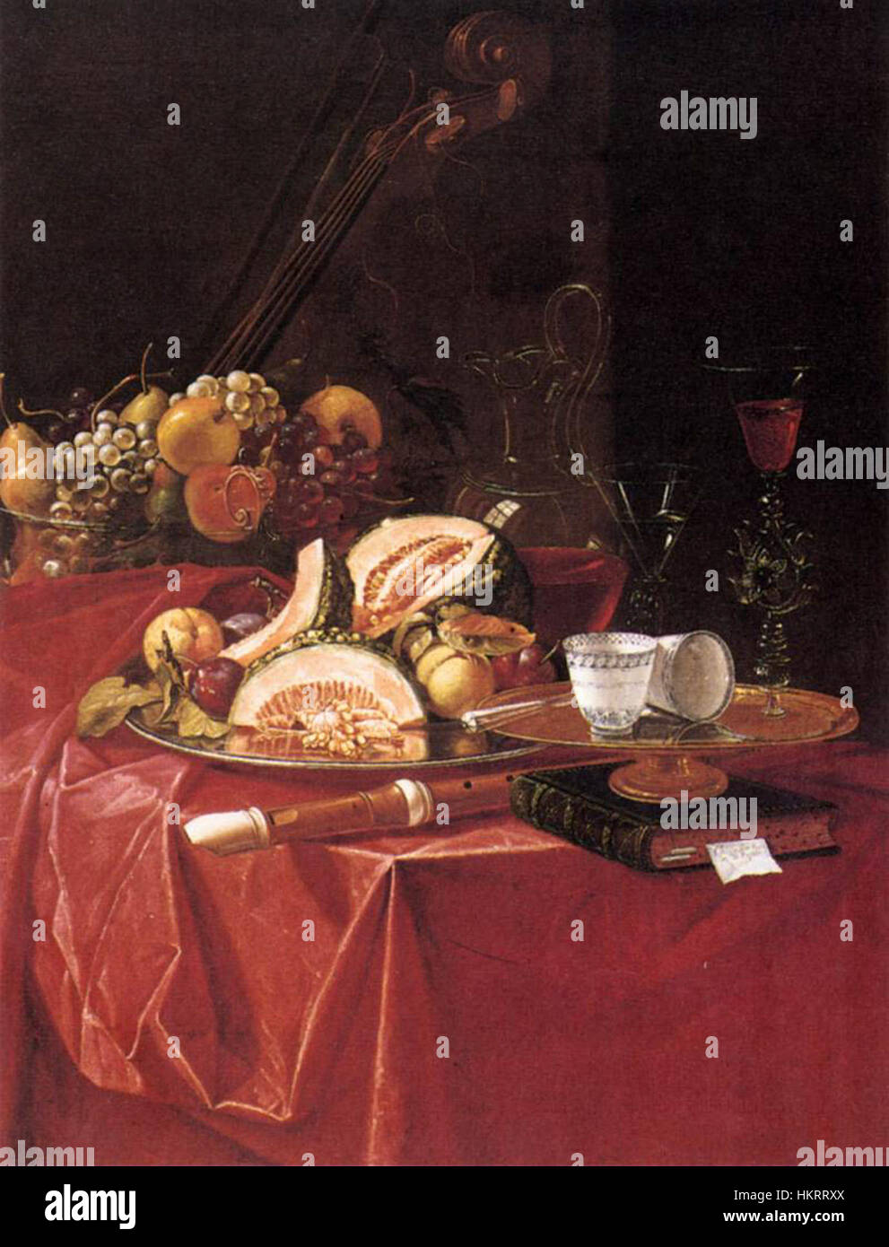 La *nature morte* de Cristoforo Munari représente un arrangement classique d'objets, mettant en valeur l'habileté de l'artiste à dépeindre la lumière, la texture et la forme dans une scène sereine et quotidienne. Munari était connu pour son approche détaillée et réaliste des sujets de natures mortes. Banque D'Images