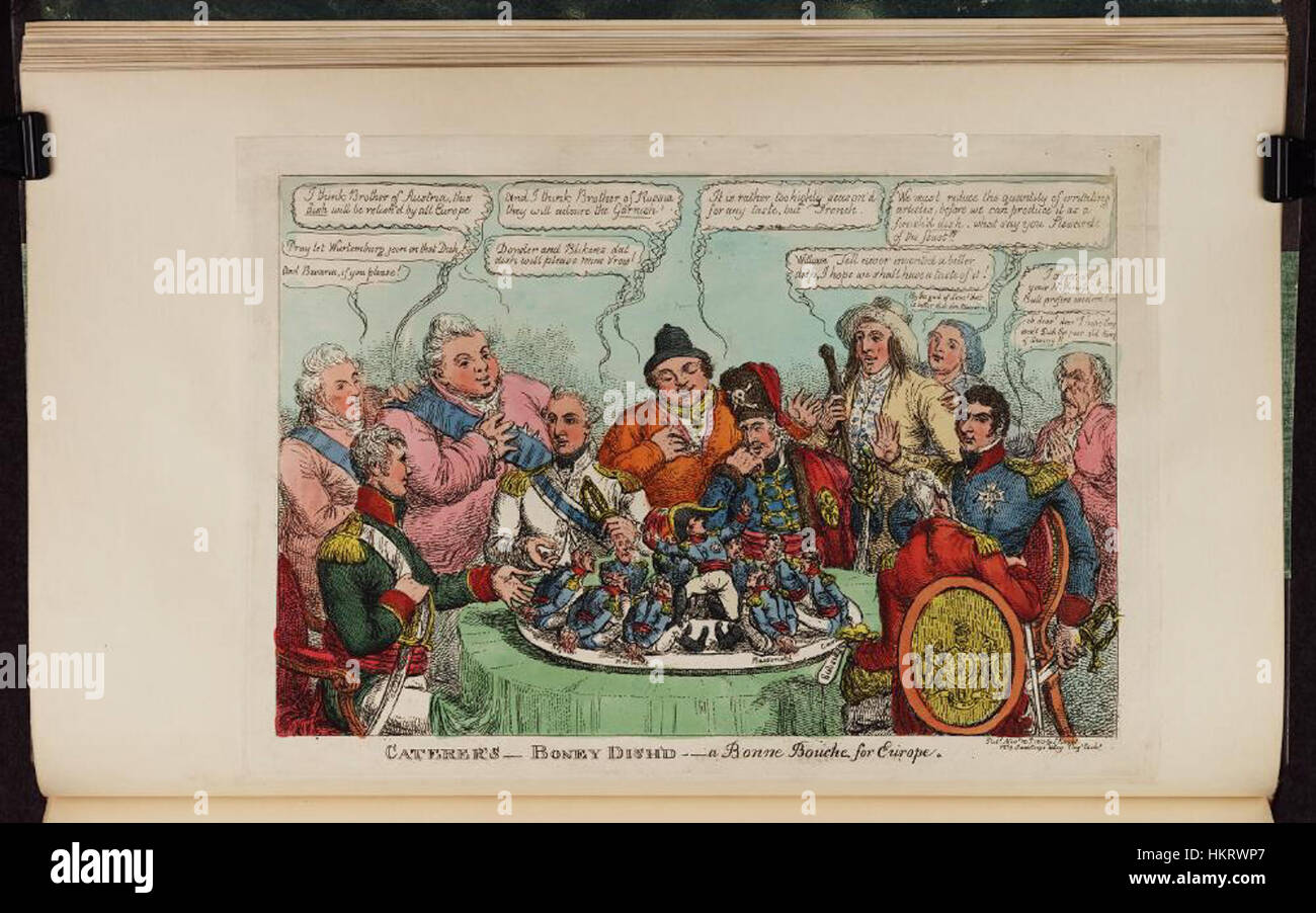 Cette estampe politique satirique, conservée dans les bibliothèques Bodléiennes, représente Napoléon Bonaparte de manière caricaturale, reflétant les perspectives européennes sur son règne et son influence. Banque D'Images