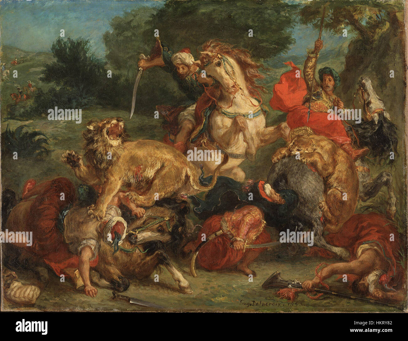 Chasse au lion de Delacroix 1855 Banque D'Images