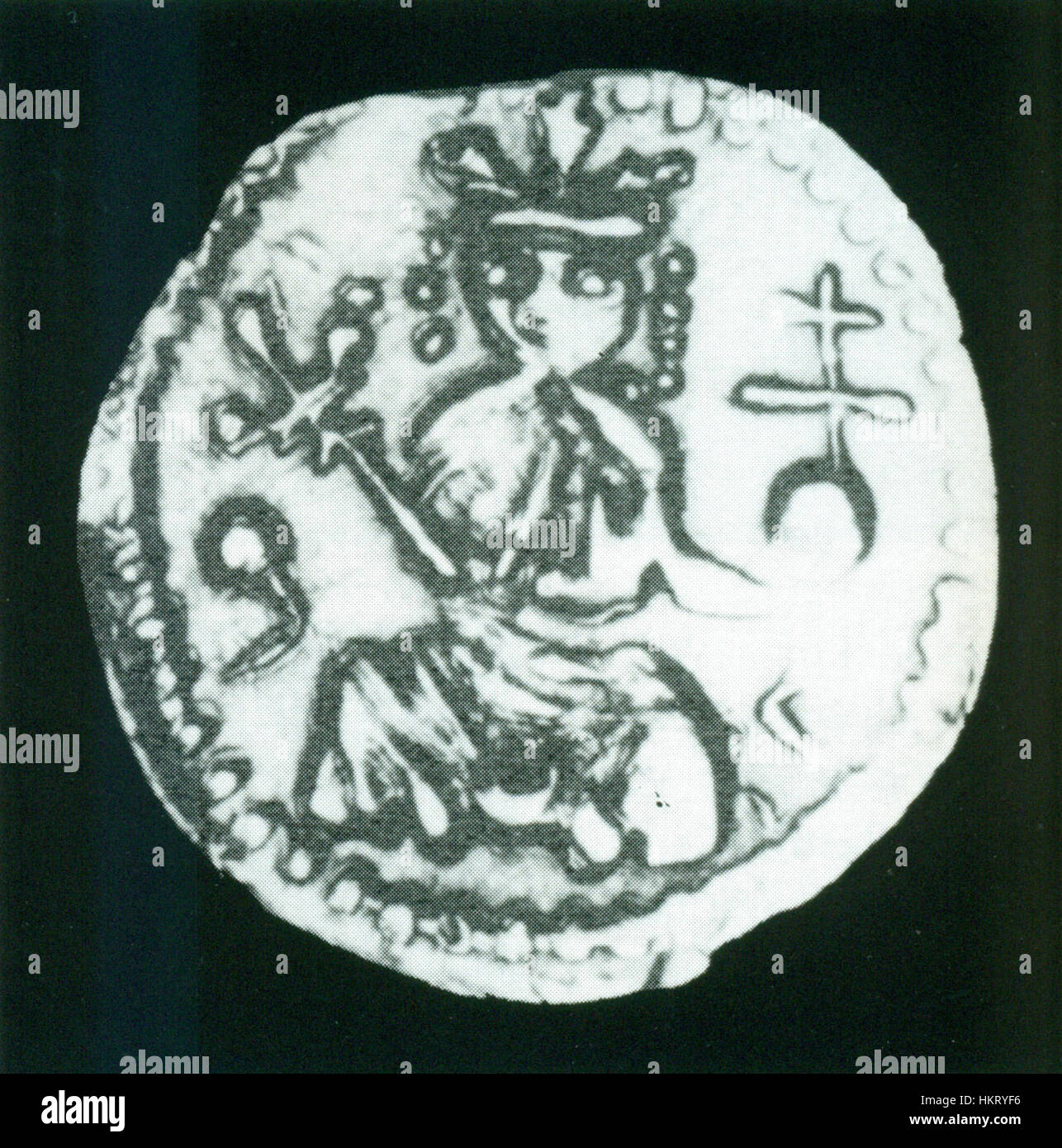 Une pièce de denar du règne de Venceslas Ier de Hongrie, un artefact historique important. La pièce comporte des inscriptions détaillées et est une pièce précieuse dans l'étude de la monnaie européenne médiévale. Banque D'Images