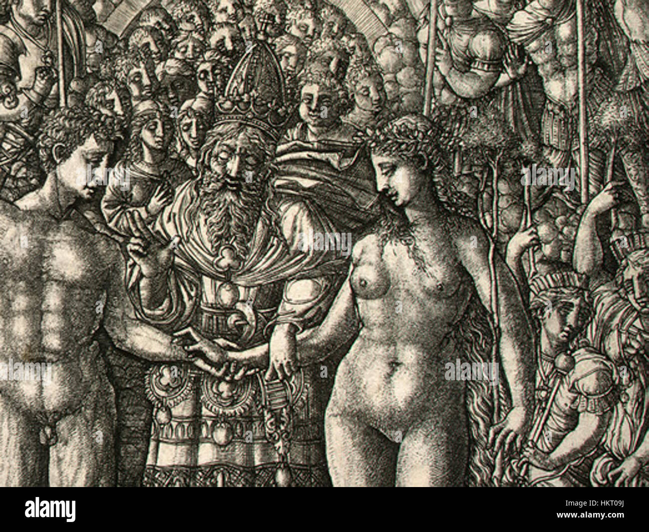 L'œuvre d'art 'Adam et Ève' représente les premiers humains bibliques dans le jardin d'Éden, capturant le moment de leur création avec des détails et des éléments symboliques reflétant leur rôle central dans la théologie chrétienne. Banque D'Images