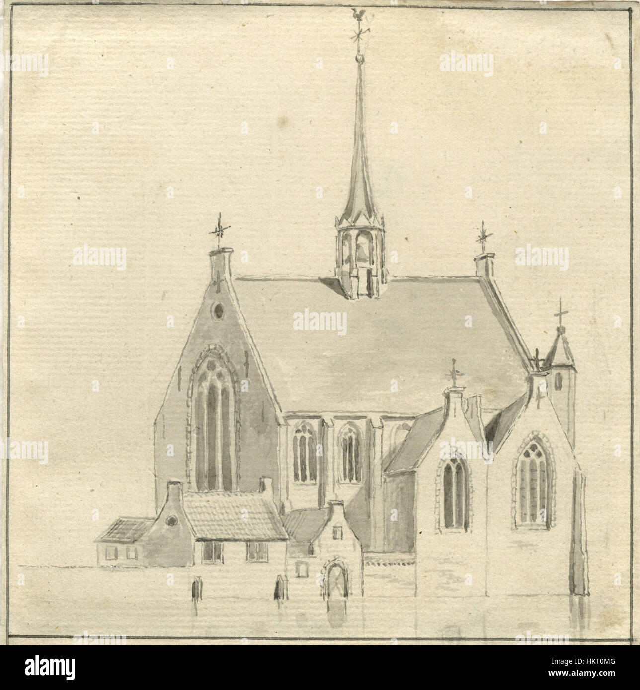 Cette peinture montre la Hofkapel (chapelle de la cour) au Binnenhof, vue depuis le Hofvijver (étang de la cour), à la Haye. C'est une représentation de l'architecture néerlandaise du XVIIe siècle et du centre politique de la République néerlandaise. Banque D'Images