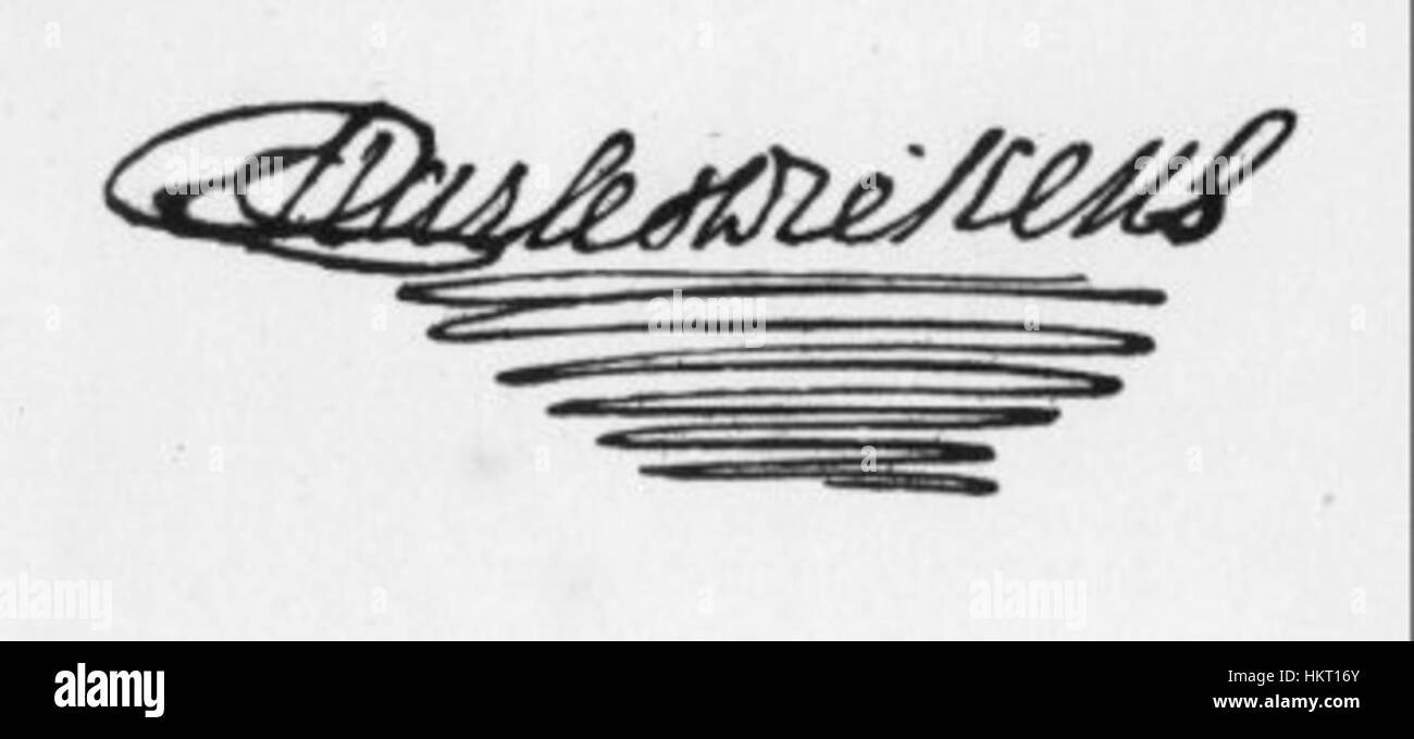La signature de Charles Dickens, un exemple rare et historique de l'écriture manuscrite du célèbre auteur britannique. Sa signature représente un élément clé de l'histoire littéraire et est un artefact recherché par les collectionneurs de souvenirs littéraires. Banque D'Images