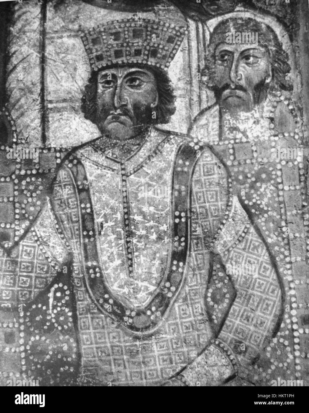 La fresque Nakipari de 1130 représente l'empereur Dioclétien, soulignant son rôle dans l'histoire romaine. Cette œuvre est une pièce historique importante qui reflète les influences artistiques et religieuses du début de la période byzantine. Banque D'Images